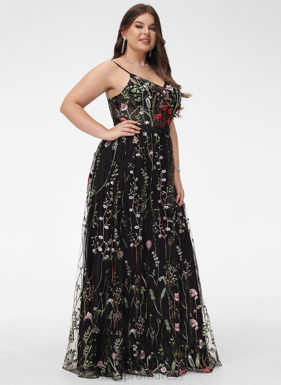 With Lace V-neck Beading Prom Dresses A-Line Amelia Floor-Length