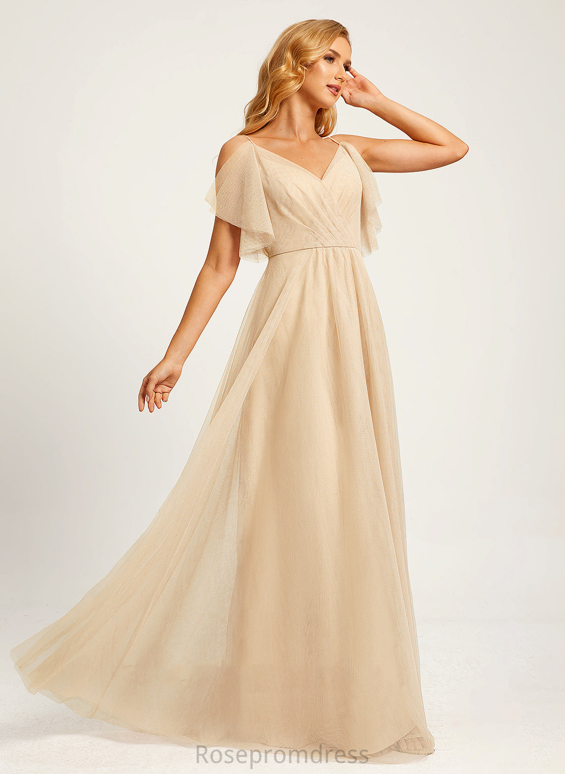 Floor-Length Length Neckline Embellishment V-neck Silhouette A-Line SplitFront Fabric Paulina Bridesmaid Dresses