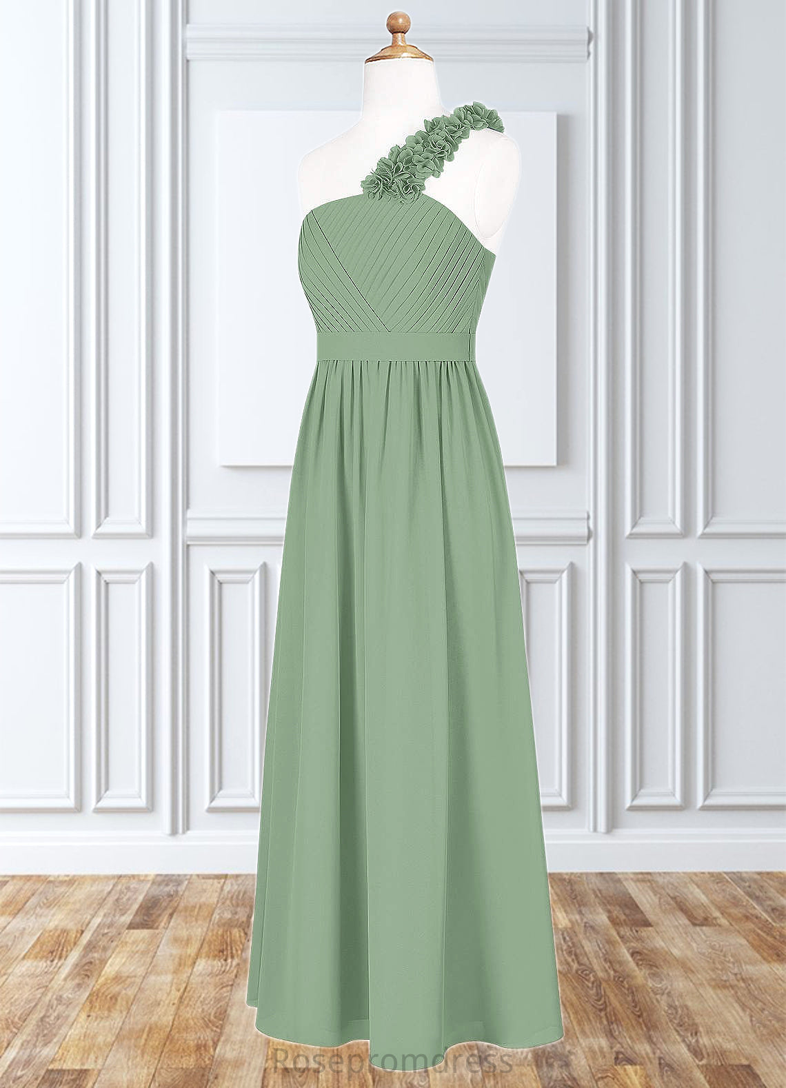 Kamari A-Line Pleated Chiffon Floor-Length Junior Bridesmaid Dress SRSP0019999