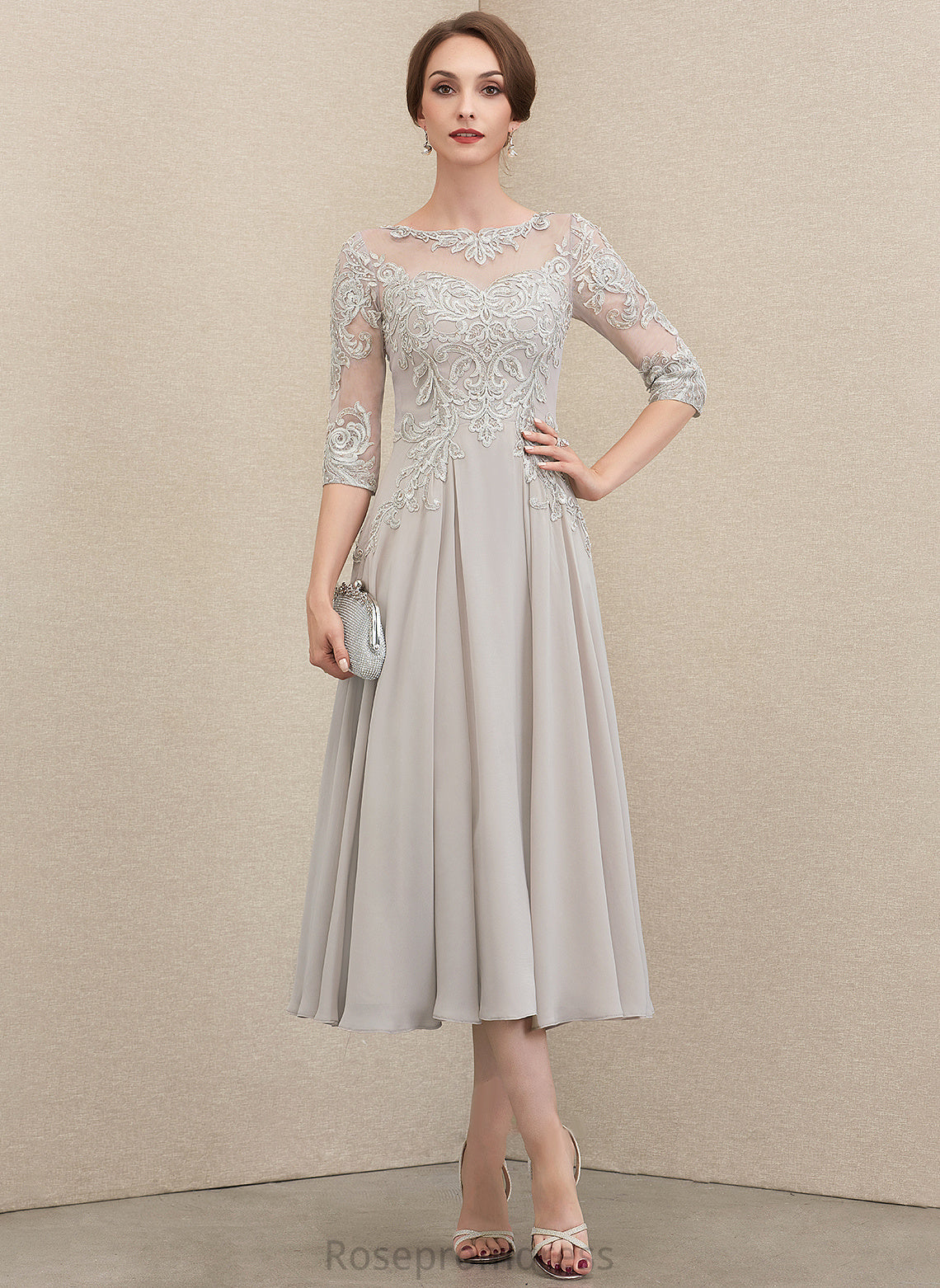 A-Line Tea-Length Dress Cocktail Dresses With Chiffon Cherish Cocktail Neck Scoop Sequins Lace Beading