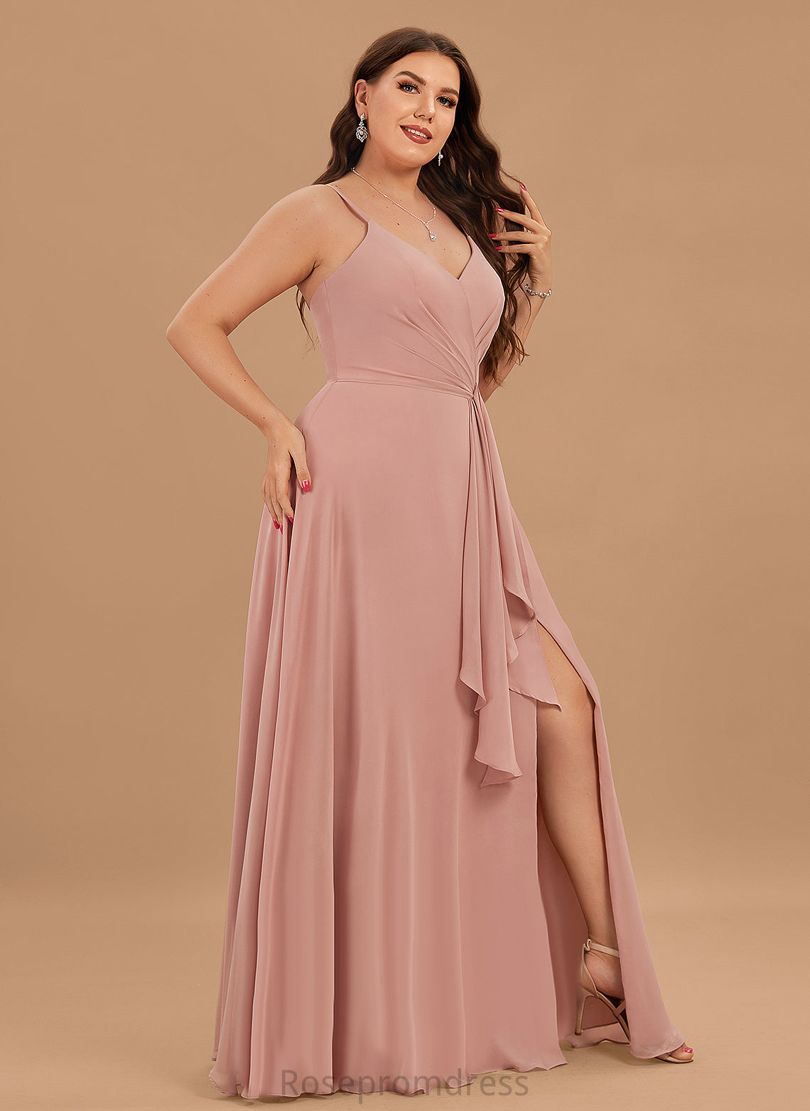 Length Fabric Straps&Sleeves Floor-Length Neckline Silhouette A-line V-Neck Nevaeh Natural Waist Floor Length A-Line/Princess Bridesmaid Dresses