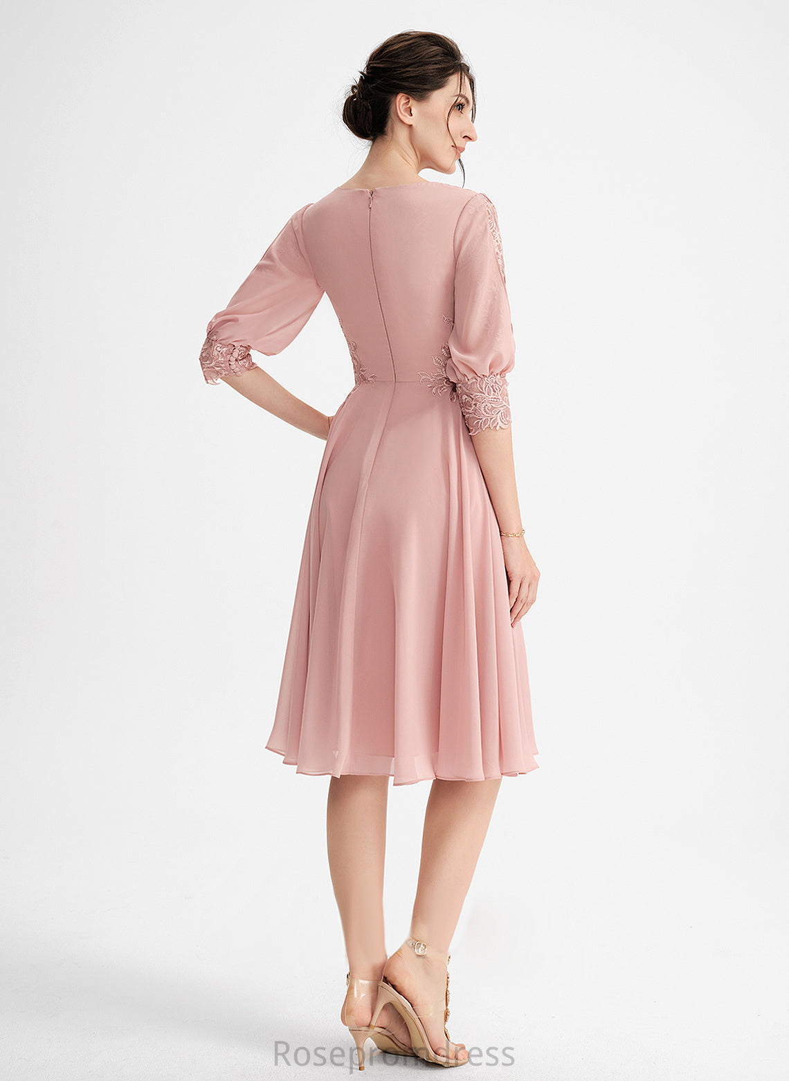 Chiffon Neck Cocktail Knee-Length Cowl Lace Dress Cocktail Dresses A-Line Gia With