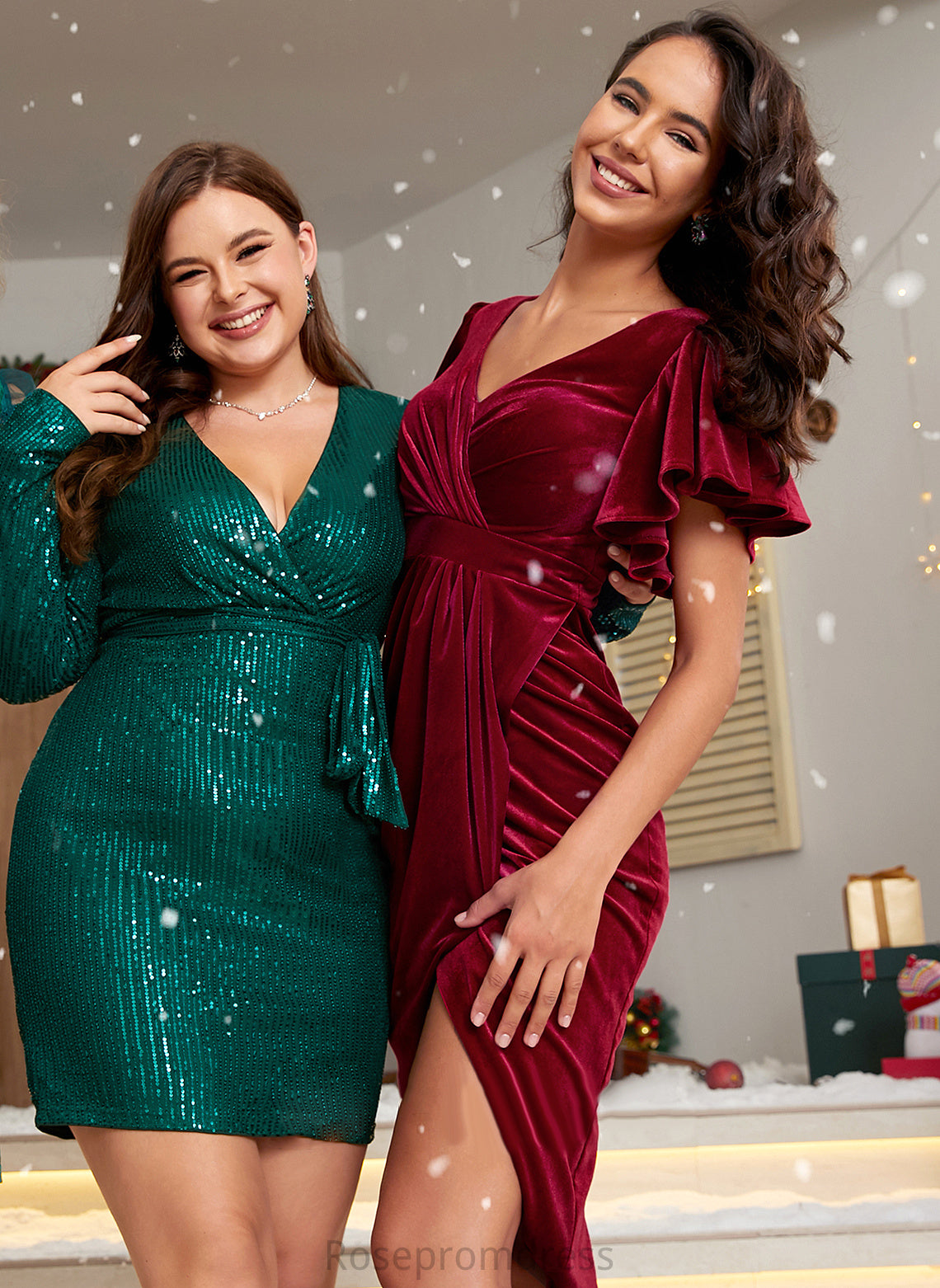 Dress Izabelle Club Dresses Velvet Cocktail V-neck Bodycon Tea-Length