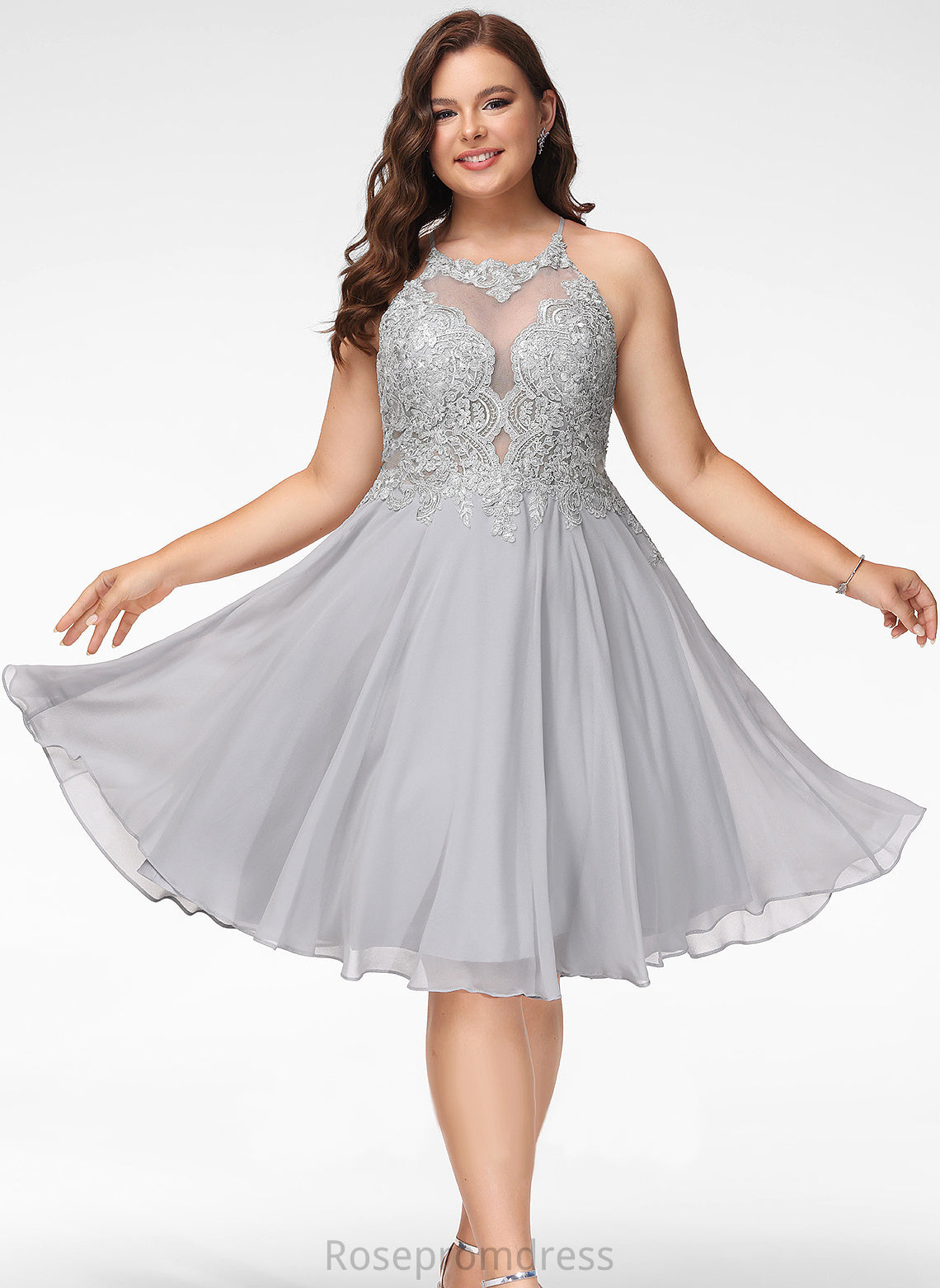 Knee-Length Chiffon A-Line Scoop With Prom Dresses Lace Aisha Sequins