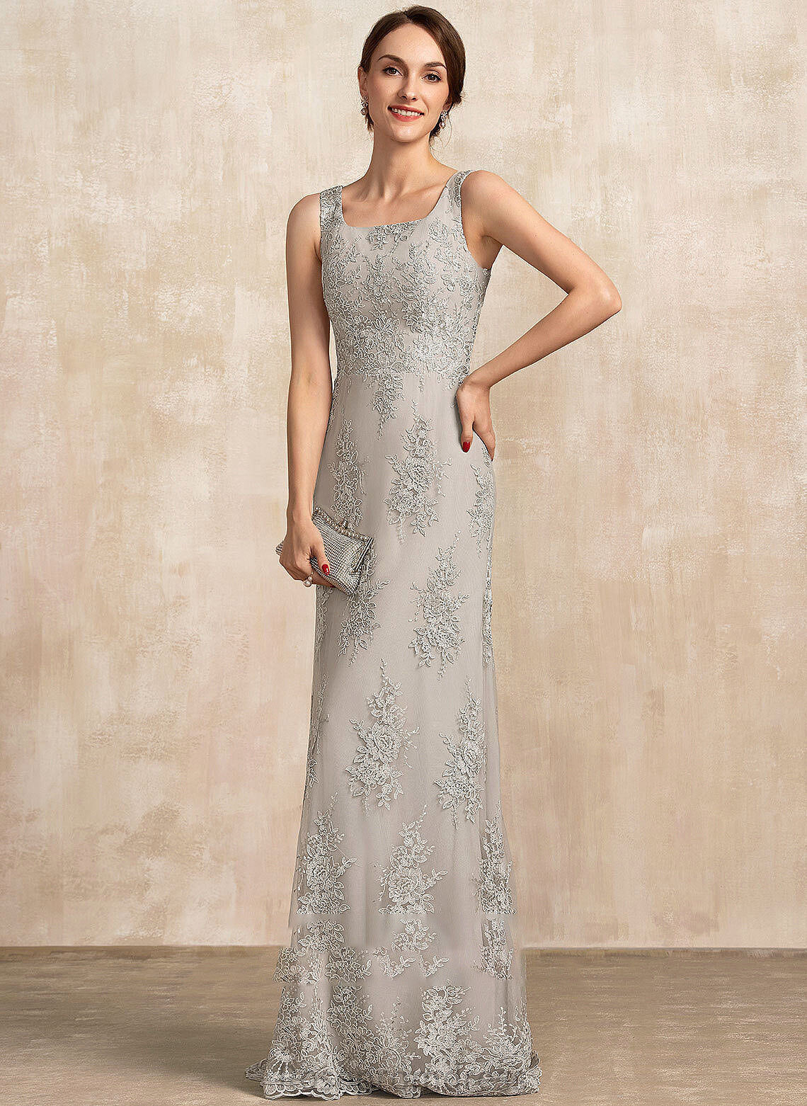 A-Line the Mother of the Bride Dresses Bride Campbell Neckline Dress of Square Floor-Length Mother Lace