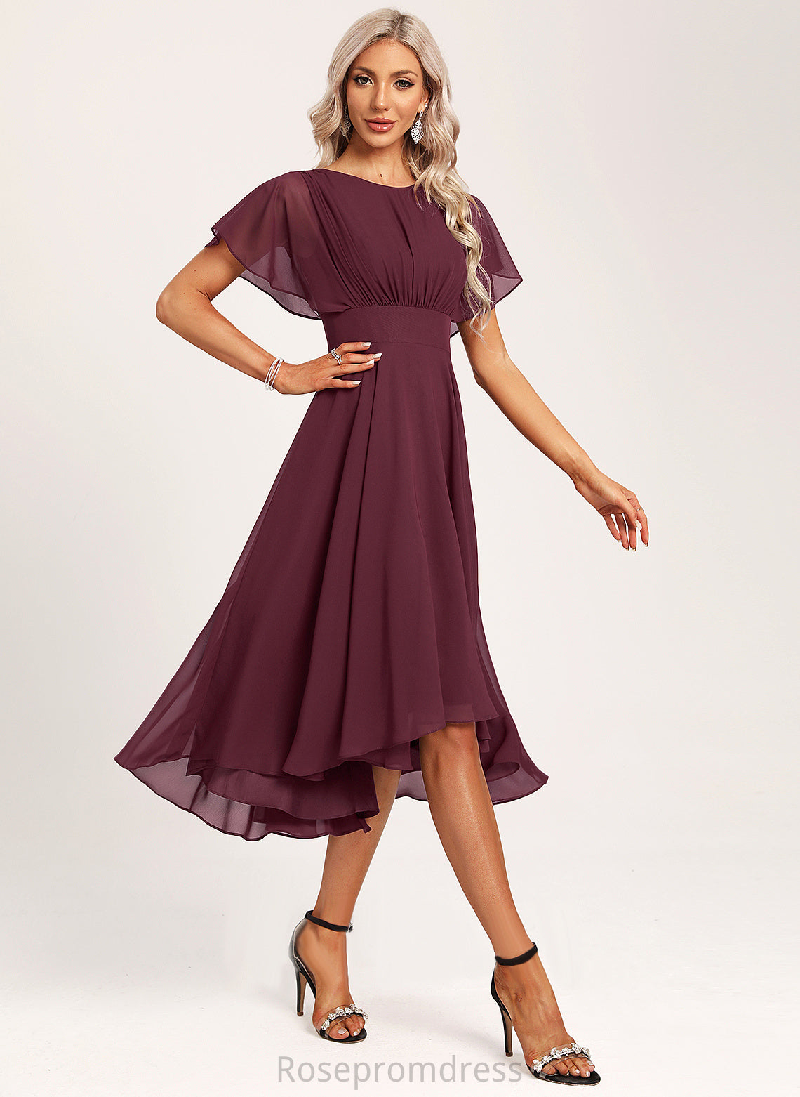 Asymmetrical Scoop Embellishment Silhouette Length A-Line Ruffle Neckline Fabric Paige Bridesmaid Dresses