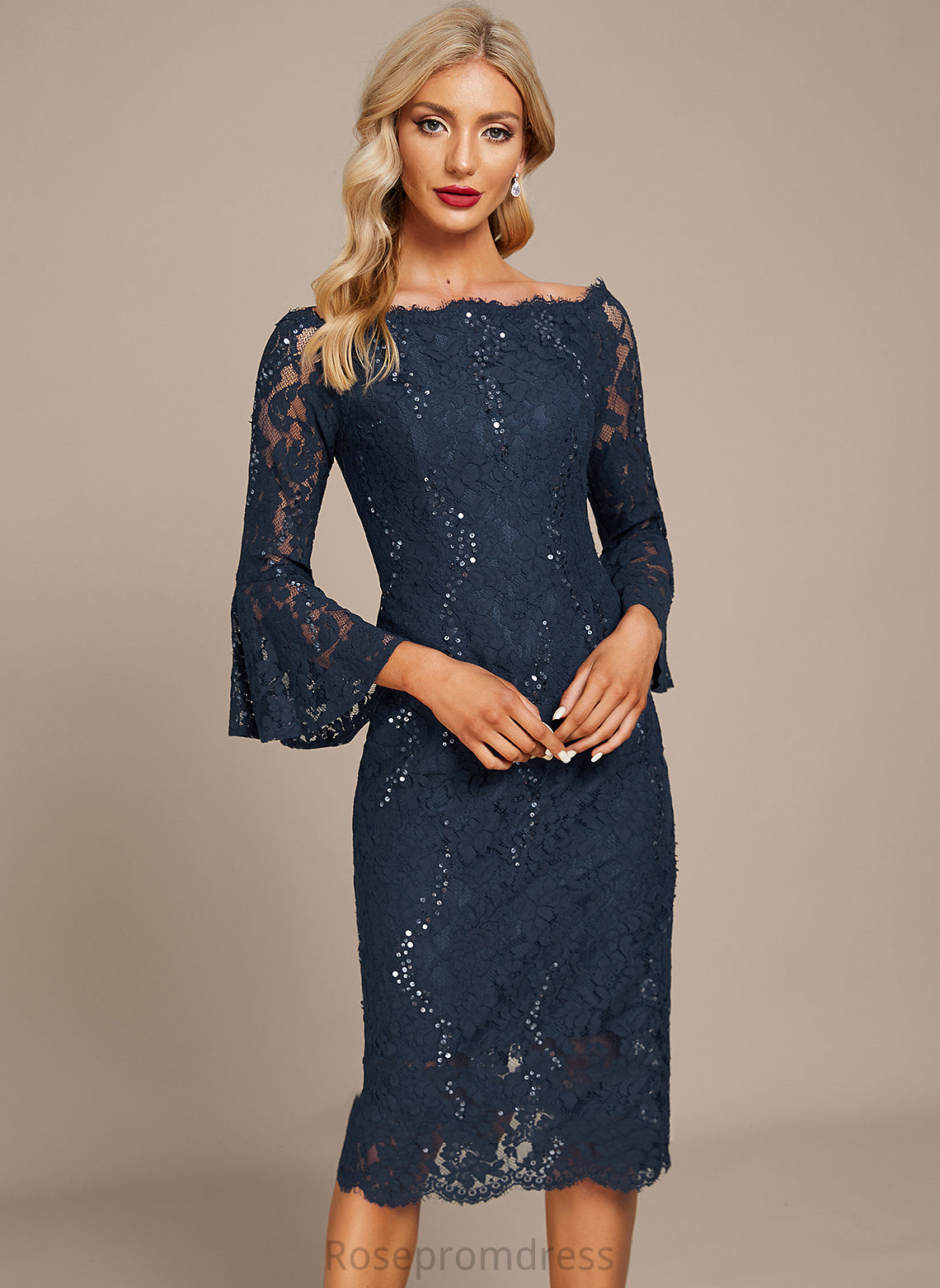 Knee-Length Lace Christine Cocktail Dress Off-the-Shoulder Sequins With Cocktail Dresses Sheath/Column