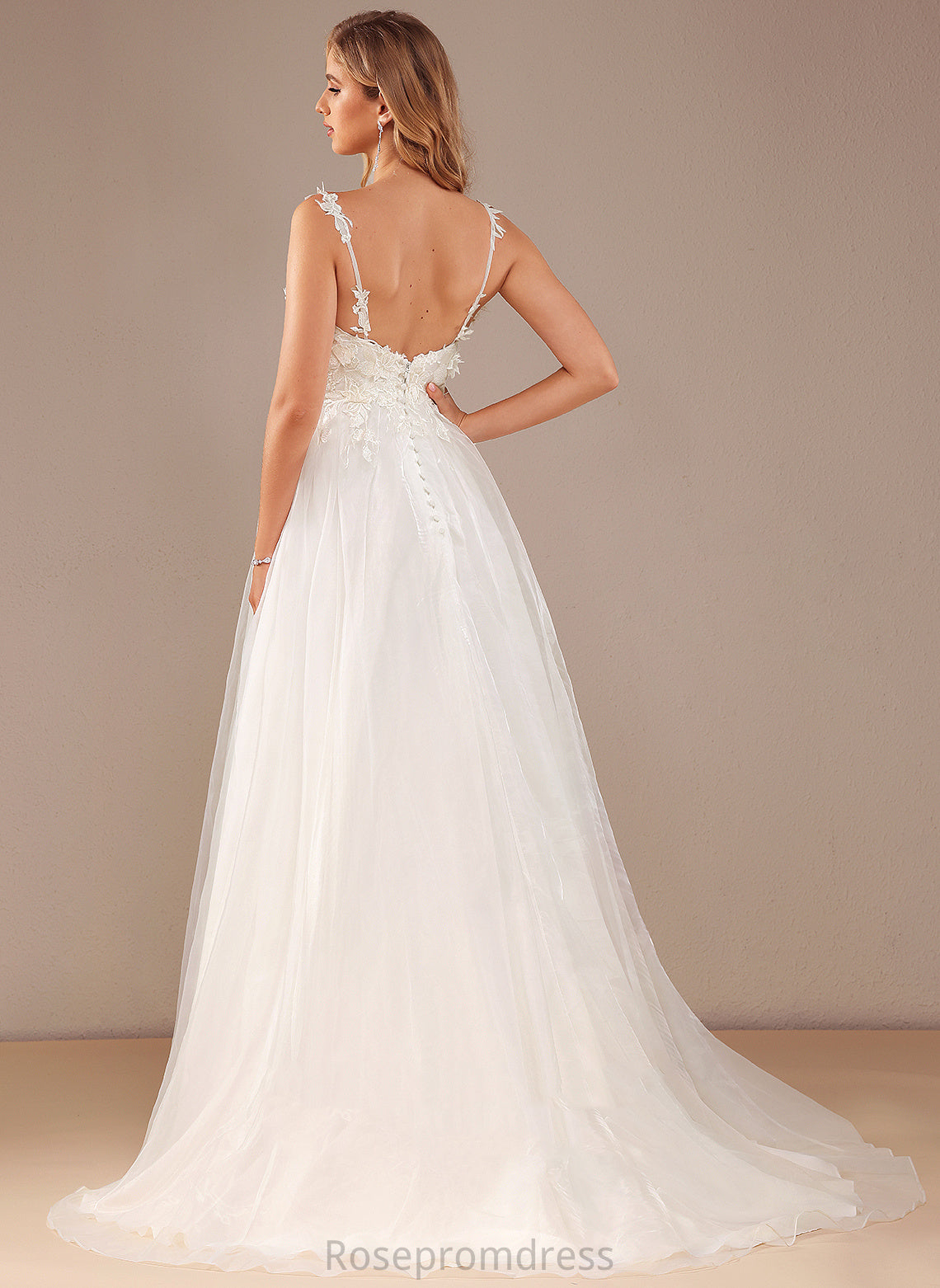 With Lace Ball-Gown/Princess Wedding Court Train Split Dress V-neck Organza Wedding Dresses Lace Front Amy