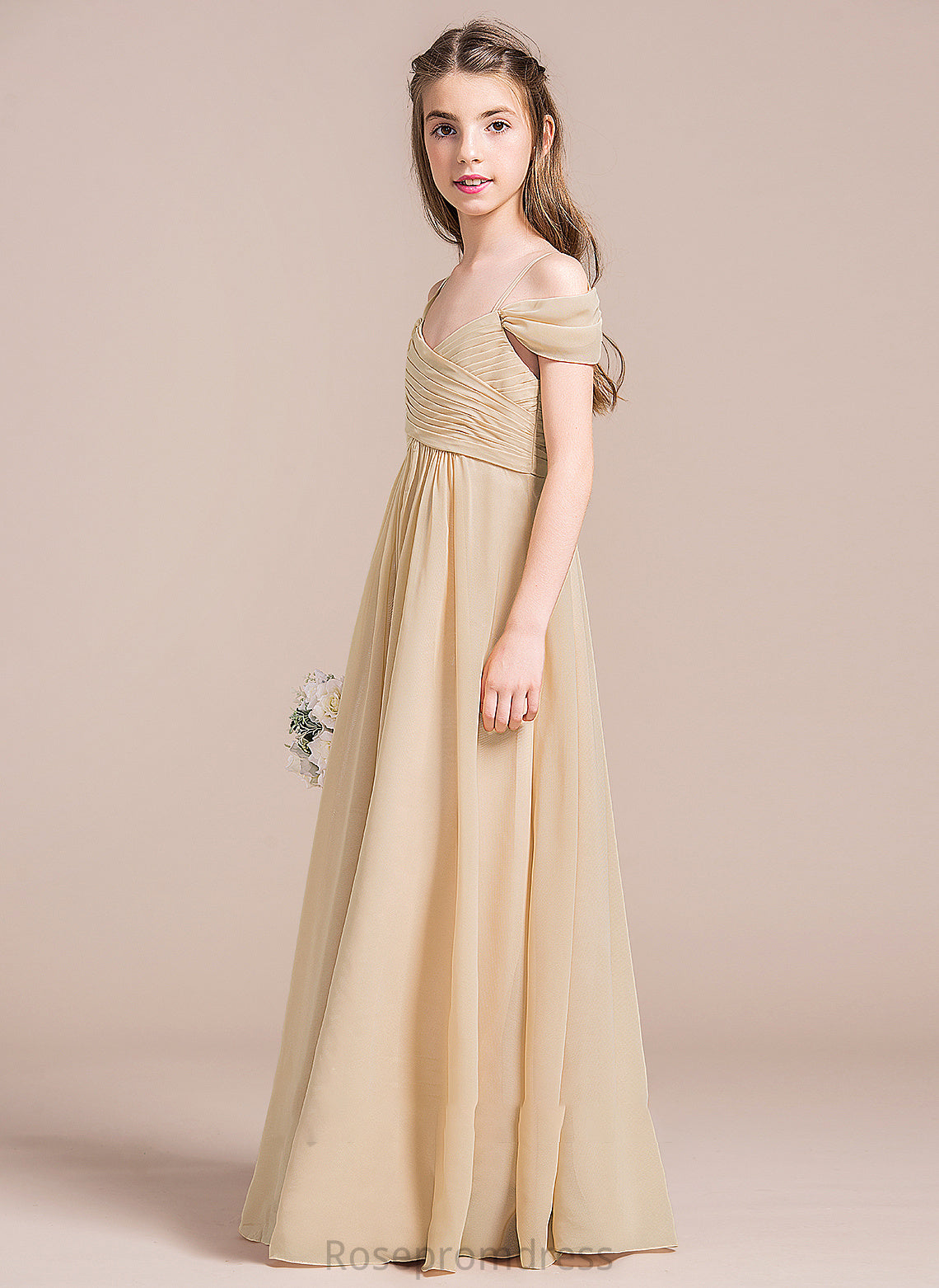 Trinity With Chiffon Junior Bridesmaid Dresses A-Line Floor-Length Off-the-Shoulder Ruffle