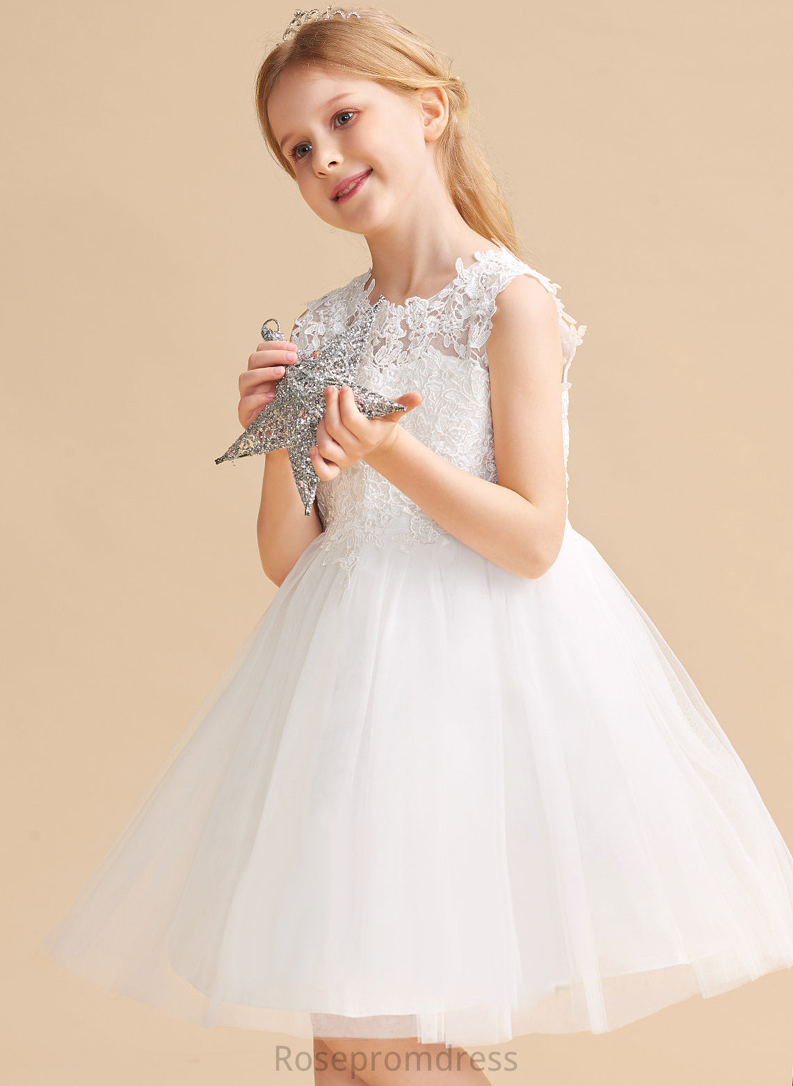 Sleeveless Dress A-Line/Princess Back Knee-length - Girl Flower Girl Dresses Flower Neck Scoop Satin/Tulle/Lace Hole Catherine With