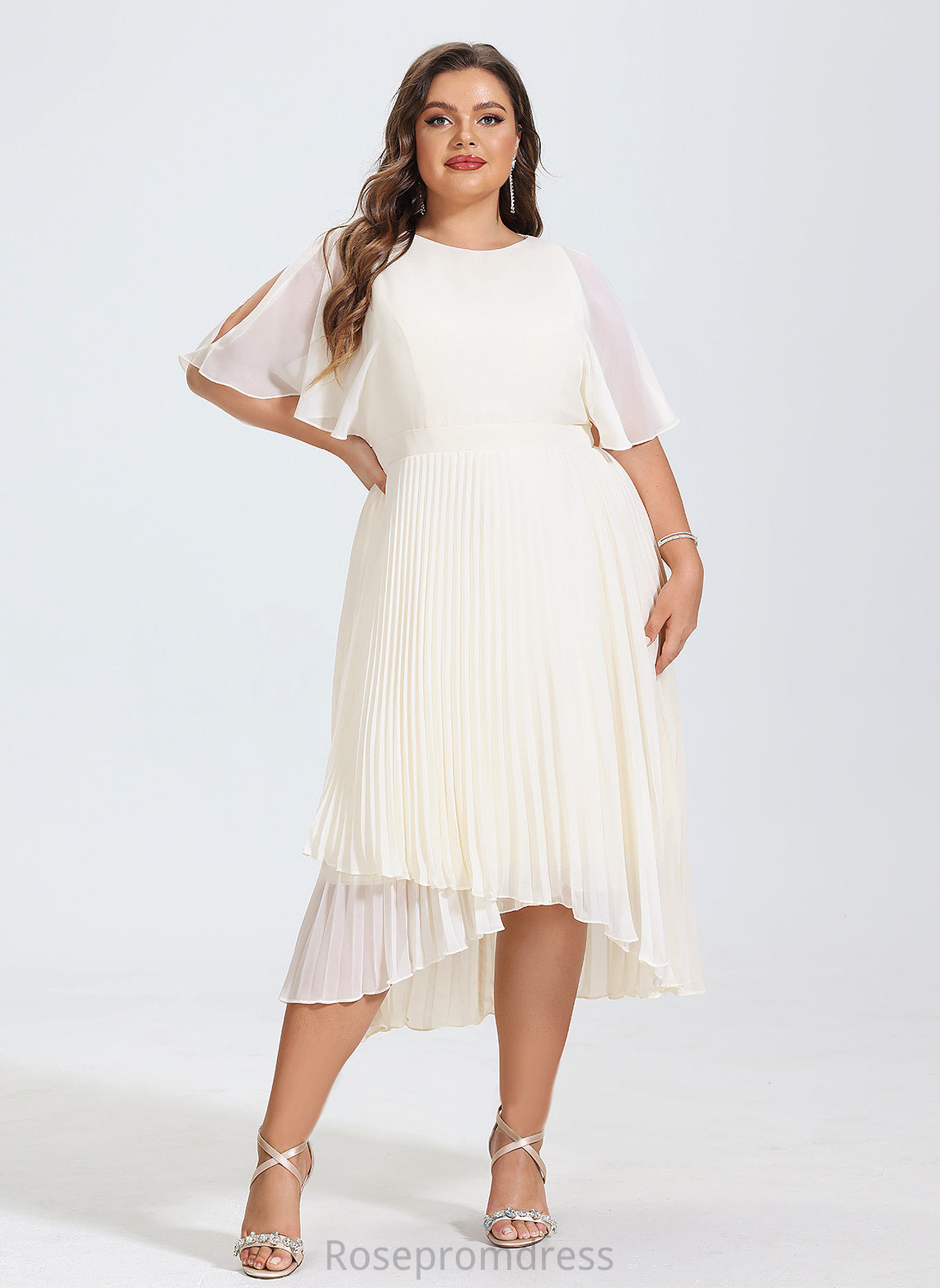 Cocktail Dresses Scoop Maribel Cocktail Asymmetrical Pleated Dress Neck A-Line Chiffon With