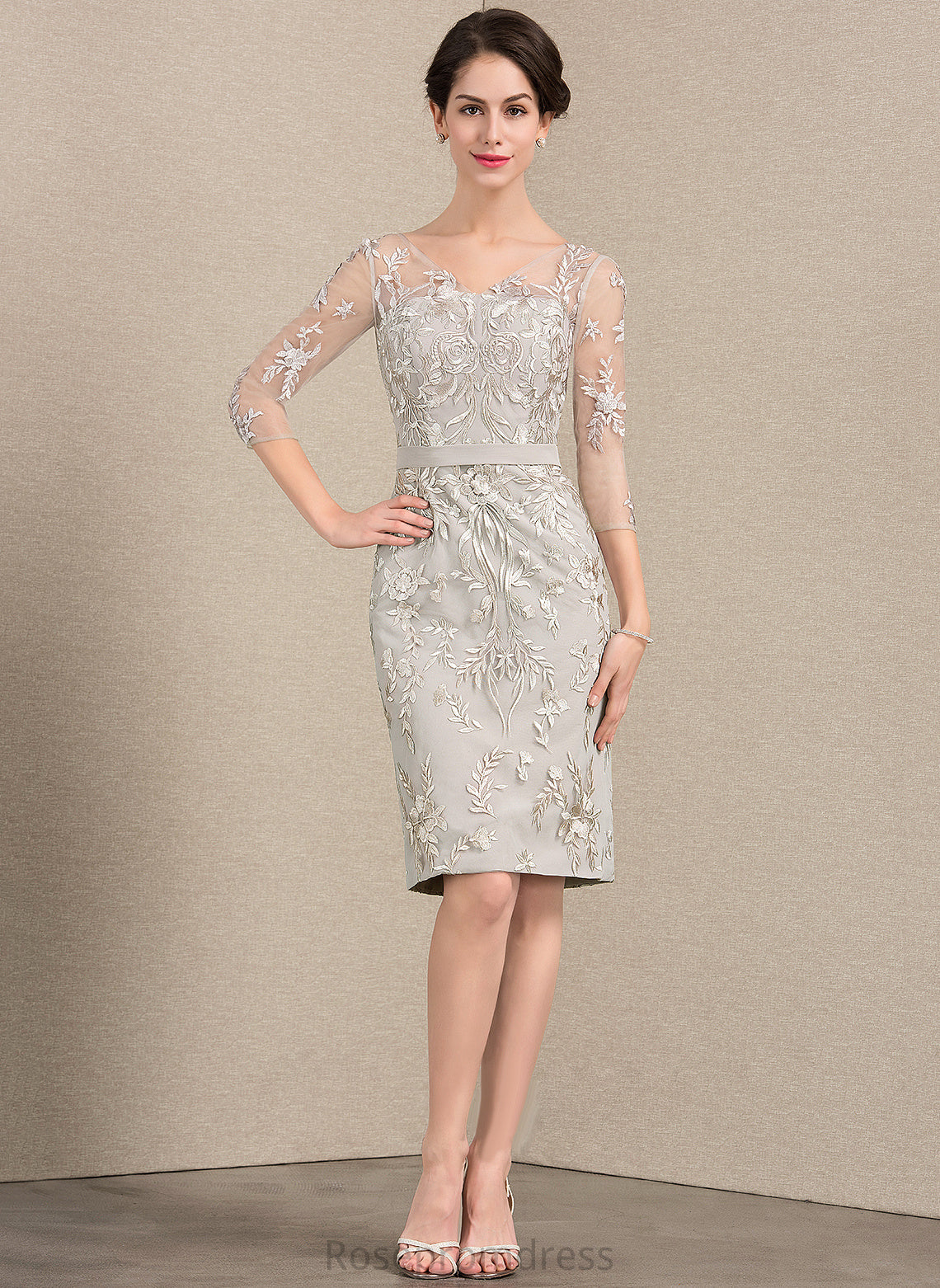 Mother of the Bride Dresses Lace of V-neck Sheath/Column Bride Mother the Dress Knee-Length Keely