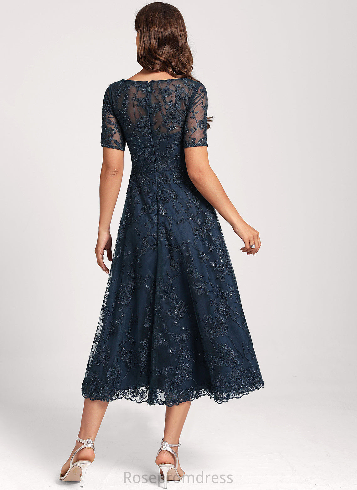 Dress Lace Asymmetrical Sequins Neck Tulle Scoop Cocktail Autumn Club Dresses A-Line With