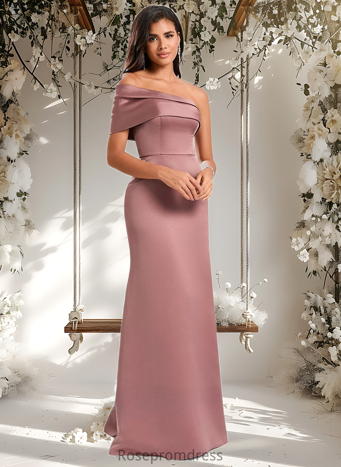 Cameron A-line Asymmetrical Off the Shoulder Floor-Length Satin Prom Dresses DSP0025884