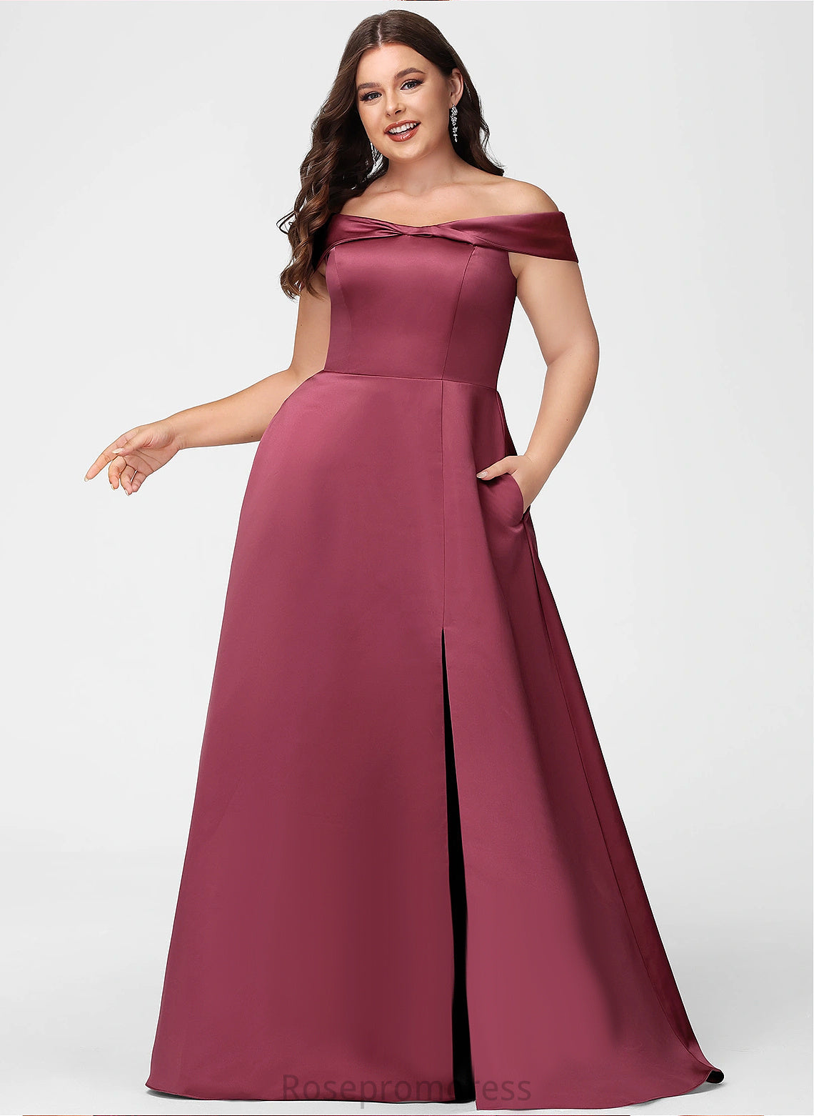 Silhouette Fabric Floor-Length Length Straps&Sleeves Neckline Satin A-line OfftheShoulder Ursula Bridesmaid Dresses