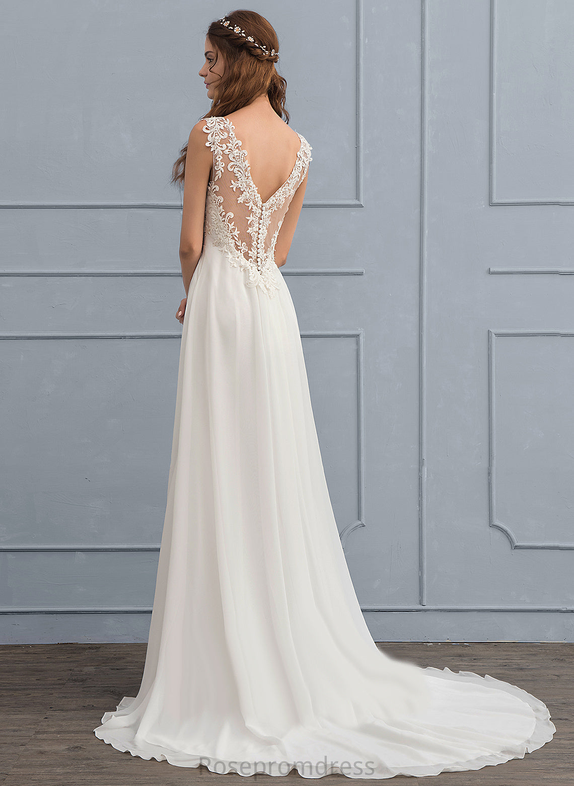 Chiffon Wedding Dresses Beading Court Train Sequins Dress A-Line Kaitlynn With Lace V-neck Wedding