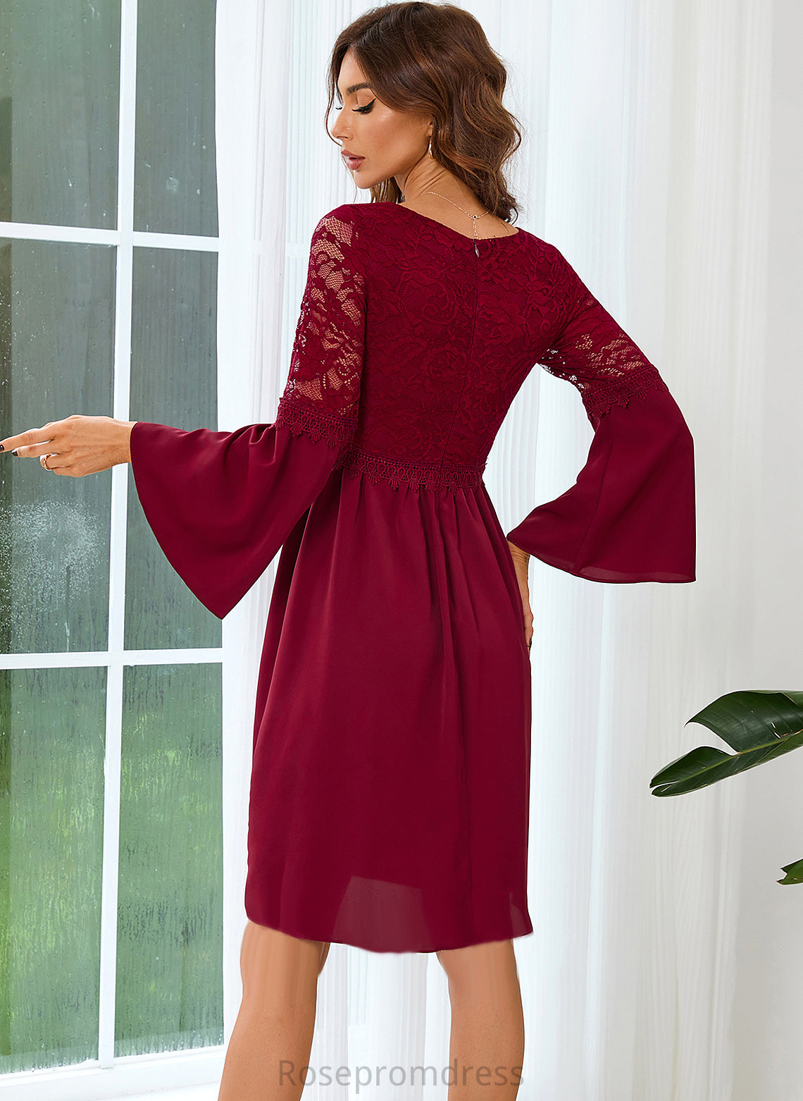 A-line Sleeves Elegant Dresses V-Neck Club Dresses Lace Long Lace Mini Tatiana