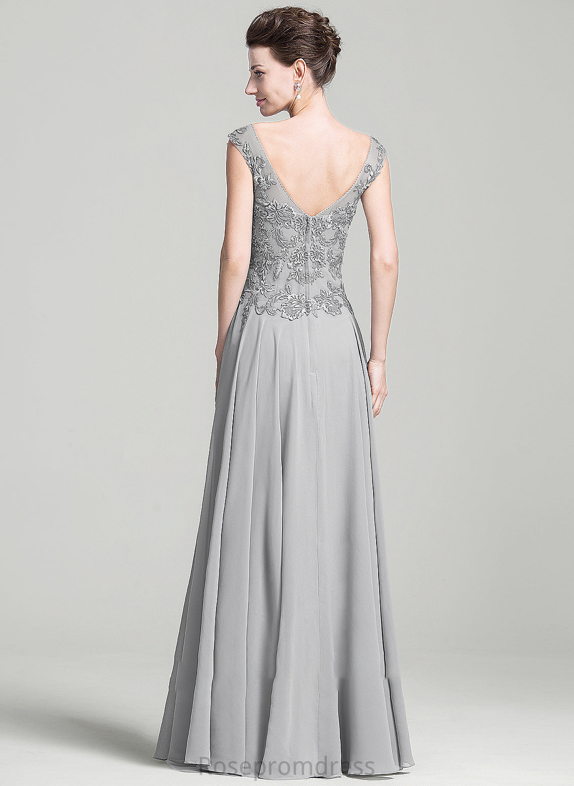 With Appliques Chiffon Mother Lace Floor-Length A-Line Kyla Dress V-neck the of Bride Mother of the Bride Dresses