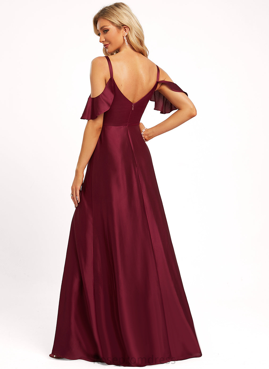 Straps&Sleeves A-line SpaghettiStraps Silhouette Sleeveless BackZip Length BackStyle VBack Embellishment Floor-Length Kianna Bridesmaid Dresses