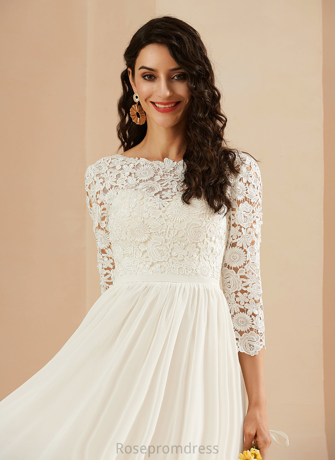 Train With Uerica Neck Wedding Dresses Lace Chiffon Wedding Sweep Dress Scoop A-Line