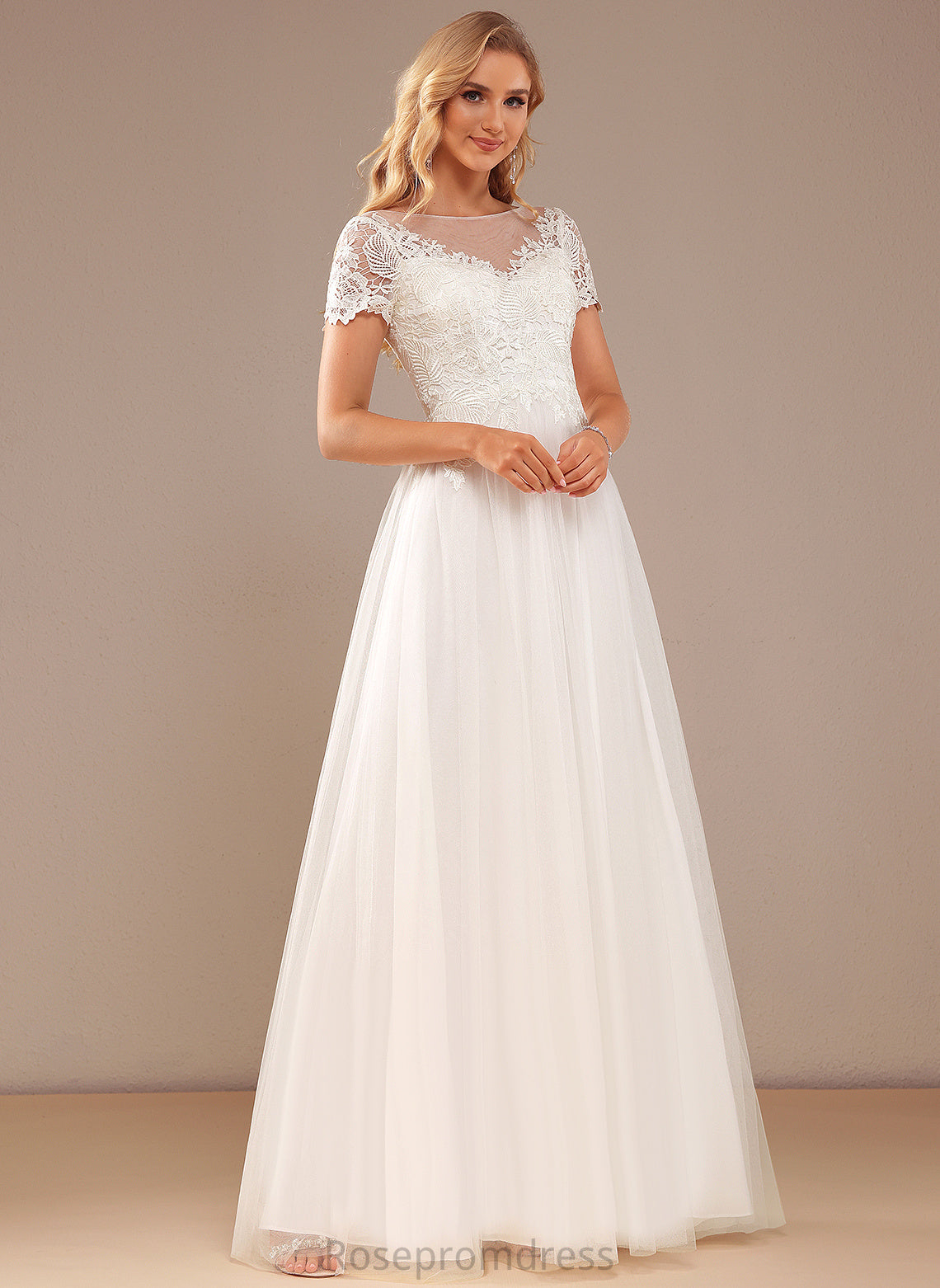 A-Line Neck Floor-Length Wedding With Scoop Sandy Lace Dress Wedding Dresses Tulle Lace