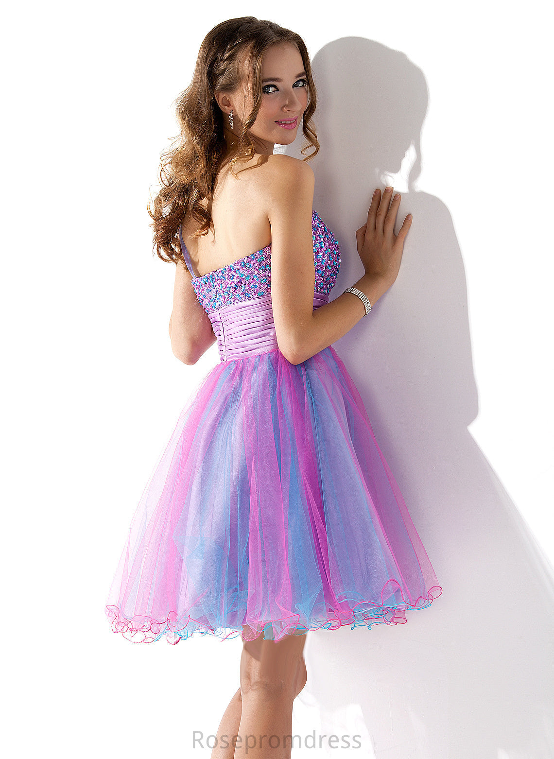 Ruffle Beading Homecoming Dresses Short/Mini Jazlynn Dress A-Line Sequins Homecoming Tulle One-Shoulder With