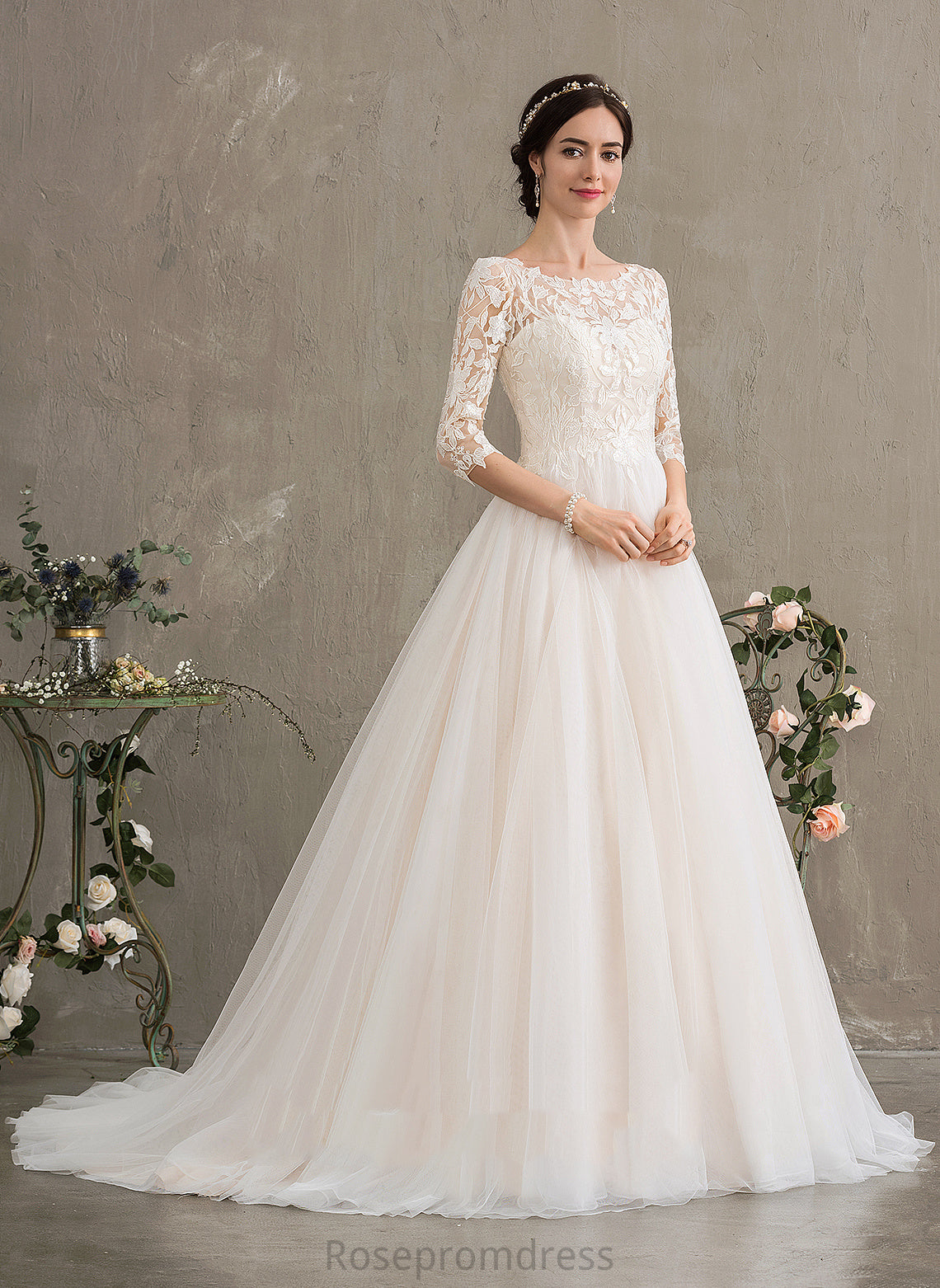 Train Lace Sequins Dress Neck Ball-Gown/Princess With Tulle Wedding Dresses Scoop Court Wedding Anabelle