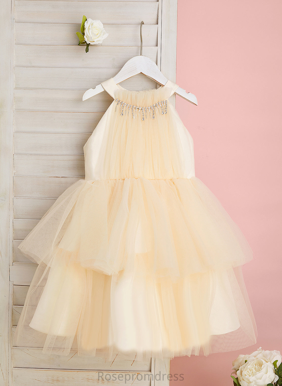 Dress Sleeveless High Tulle Mareli - Ball-Gown/Princess Flower Girl Dresses Neck Knee-length Rhinestone Flower With Girl