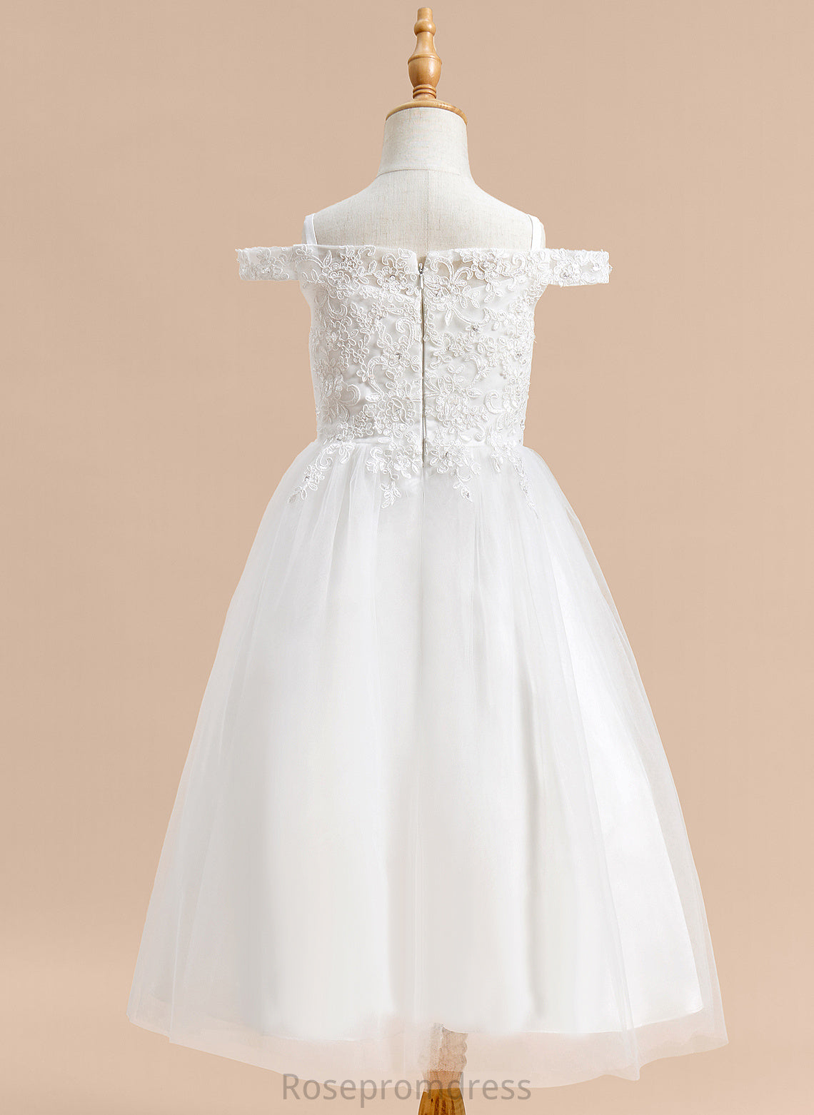 Flower Off-the-Shoulder Lace A-Line Flower Girl Dresses Tulle Girl Dress - With Tea-length Sleeveless Caitlin