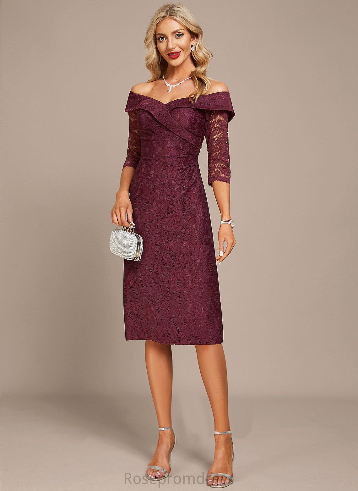 Jaylen Cocktail Dresses Lace Knee-Length Sheath/Column Cocktail Off-the-Shoulder Dress