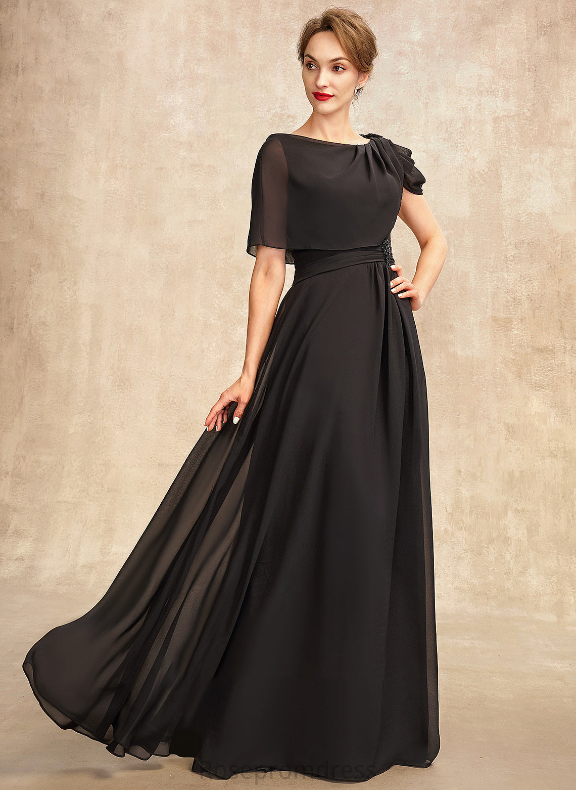 Scoop Ruffle With Mother the of Neck Chiffon Bride Beading Dress Floor-Length Yareli A-Line Mother of the Bride Dresses