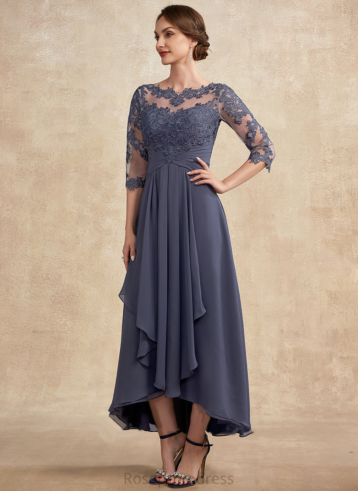 Lilianna Bride Dress Chiffon Scoop Mother of the Bride Dresses Mother Lace Asymmetrical With Neck the of A-Line Ruffle