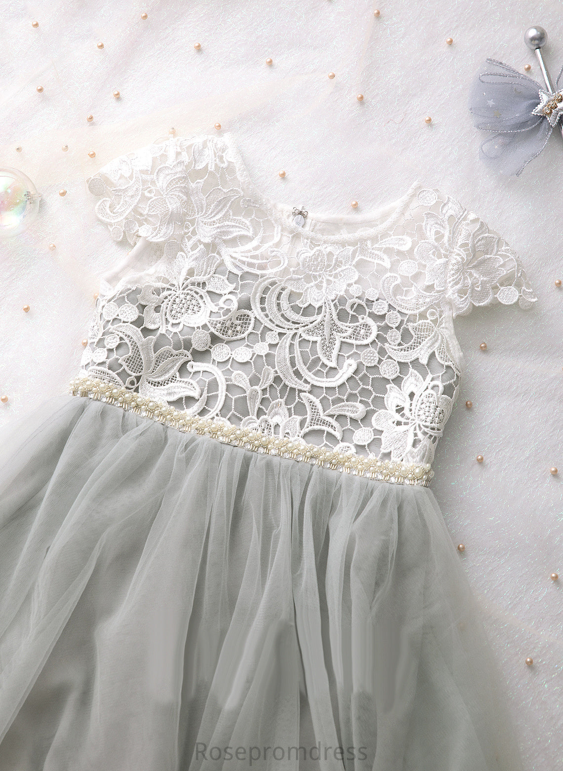 Short Carlie With Flower Sleeves A-Line Knee-length - Neck Dress Lace/Beading/Sequins Tulle Girl Flower Girl Dresses Scalloped