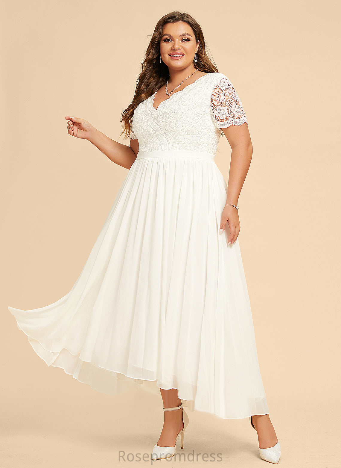 Dress Wedding Dresses Asymmetrical Wedding Lace With A-Line V-neck Morgan Chiffon