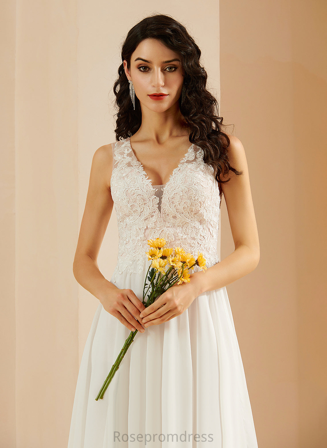 Dress Sequins Chiffon A-Line Wedding Dresses Lace V-neck Nancy Knee-Length Wedding With