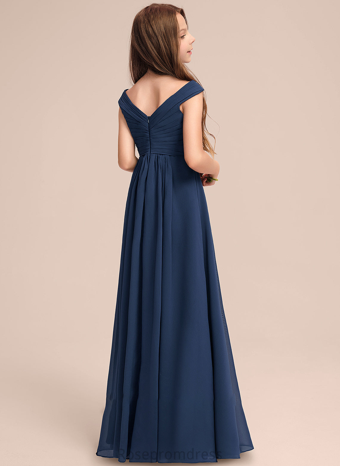 Off-the-Shoulder With Junior Bridesmaid Dresses Chiffon Cristal Ruffles A-Line Floor-Length