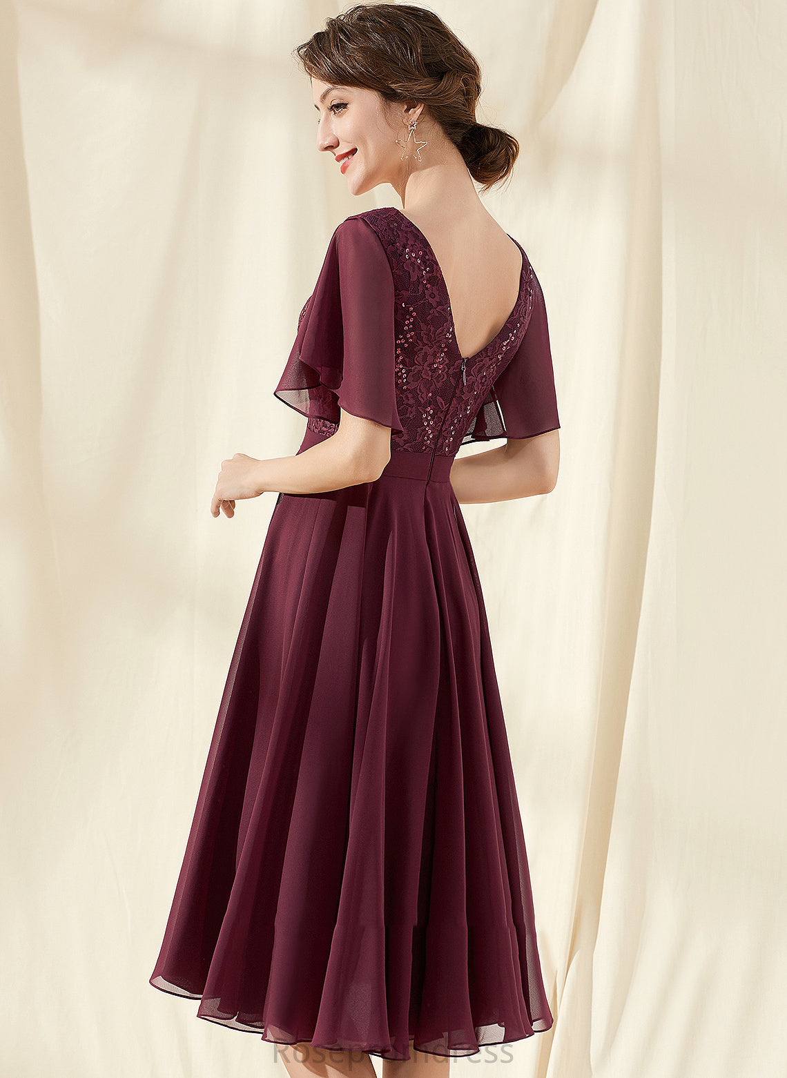 Lace Chiffon Sequins Dress Melody With Cocktail Dresses Cocktail A-Line V-neck Knee-Length