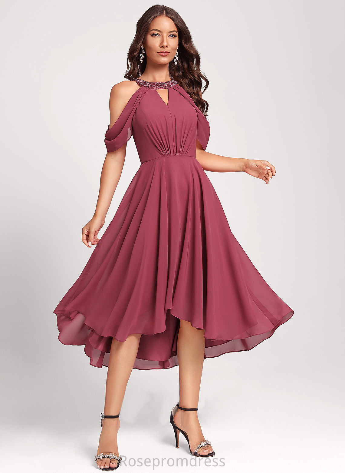 Dress A-Line Sequins With Beading Hadley Neck Chiffon Club Dresses Scoop Asymmetrical Cocktail