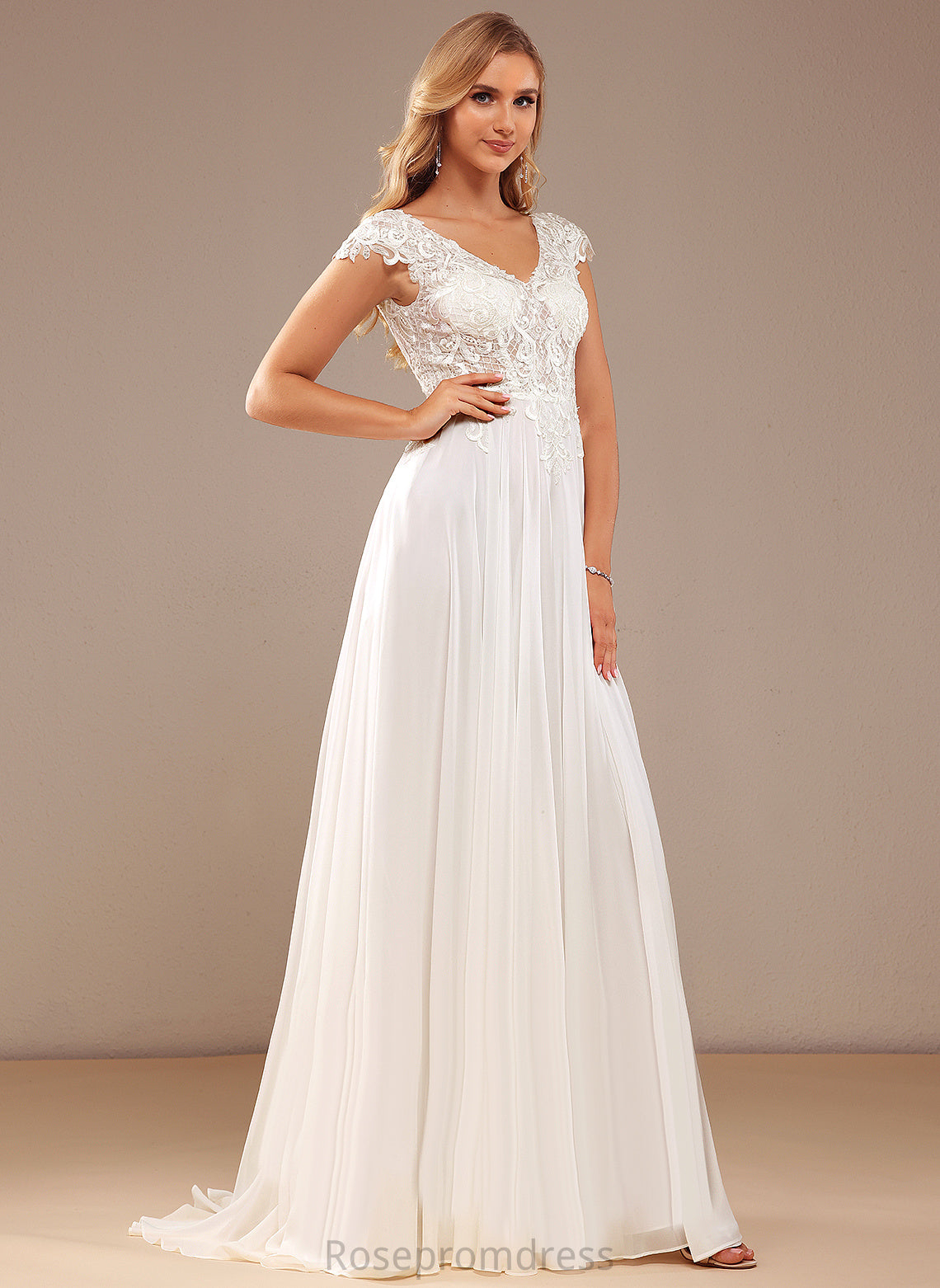 Train A-Line Wedding Dresses With Lace Dress V-neck Wedding Chiffon Lace Sweep Belen