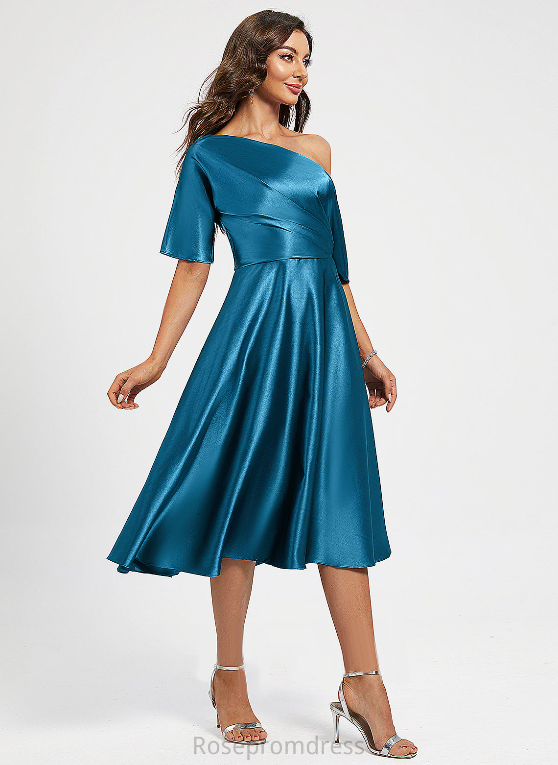 Knee-Length Dress A-Line Charmeuse One-Shoulder Sibyl Cocktail Dresses Cocktail