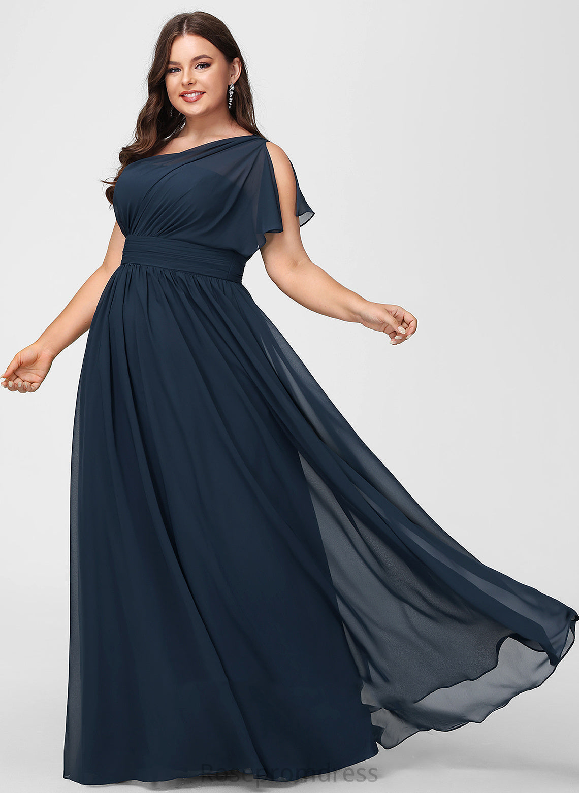 Fabric A-Line Length One-Shoulder Silhouette Ruffle Neckline Floor-Length Embellishment Rosalind Natural Waist Floor Length Bridesmaid Dresses