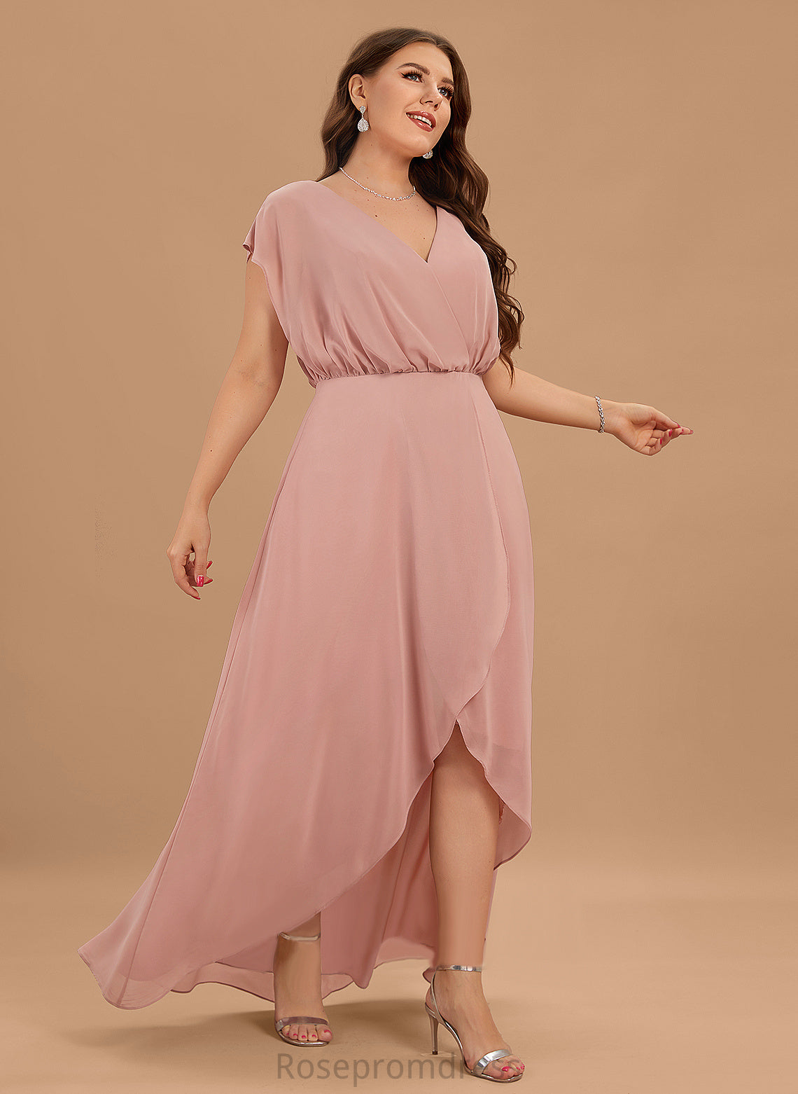 SplitFront Silhouette Asymmetrical Neckline Fabric V-neck A-Line Length Embellishment Amina Bridesmaid Dresses