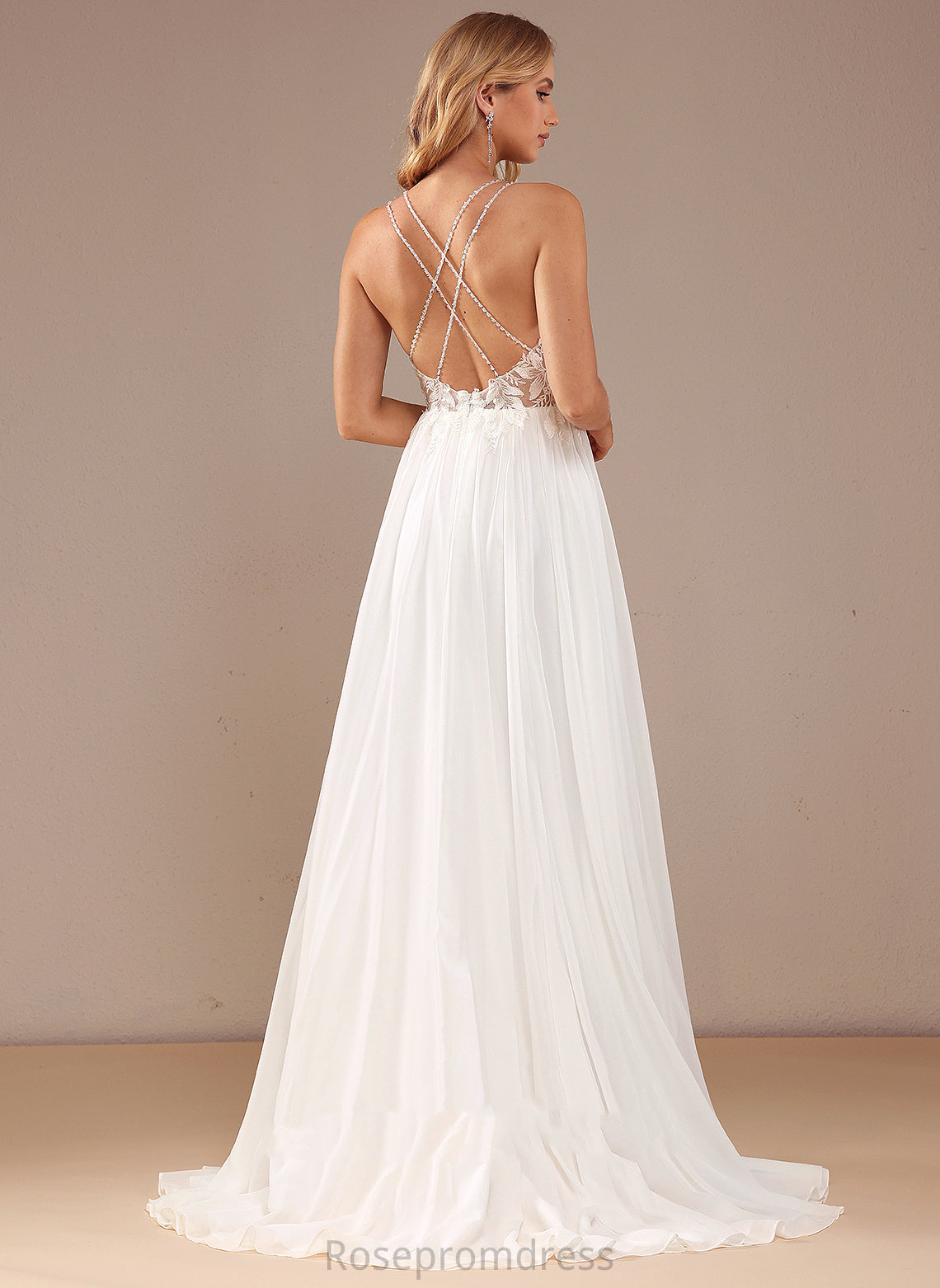 Dress Train Wedding Dresses A-Line V-neck Wedding Sequins With Beading Lace Harmony Chiffon Lace Sweep