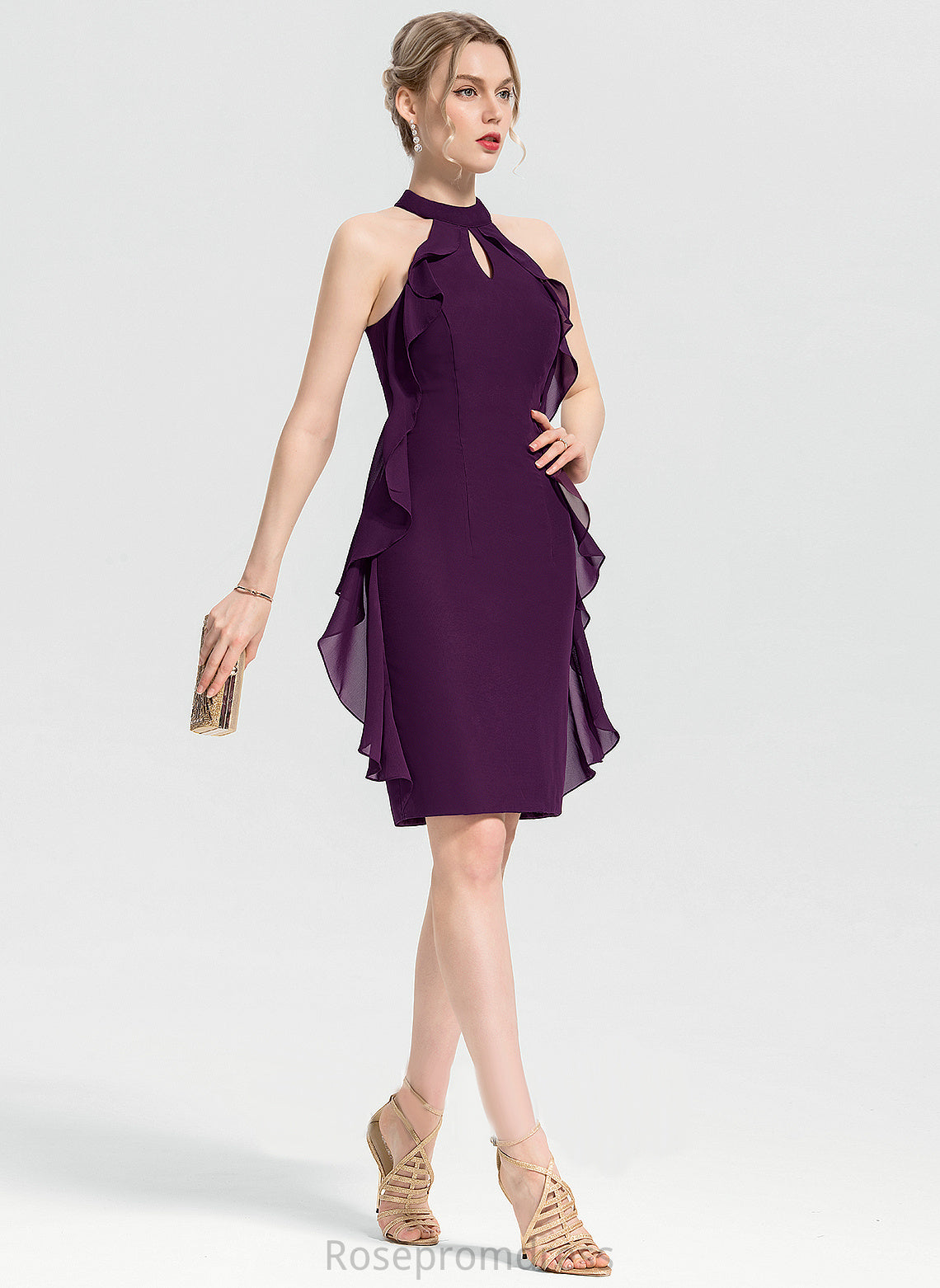 Ruffles Dress Neck Cocktail Cocktail Dresses With Chiffon Cascading Scoop Sheath/Column Knee-Length Giuliana