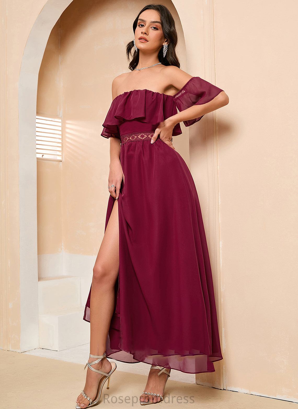 Front Prom Dresses Off-the-Shoulder Split A-Line Ankle-Length With Savanna