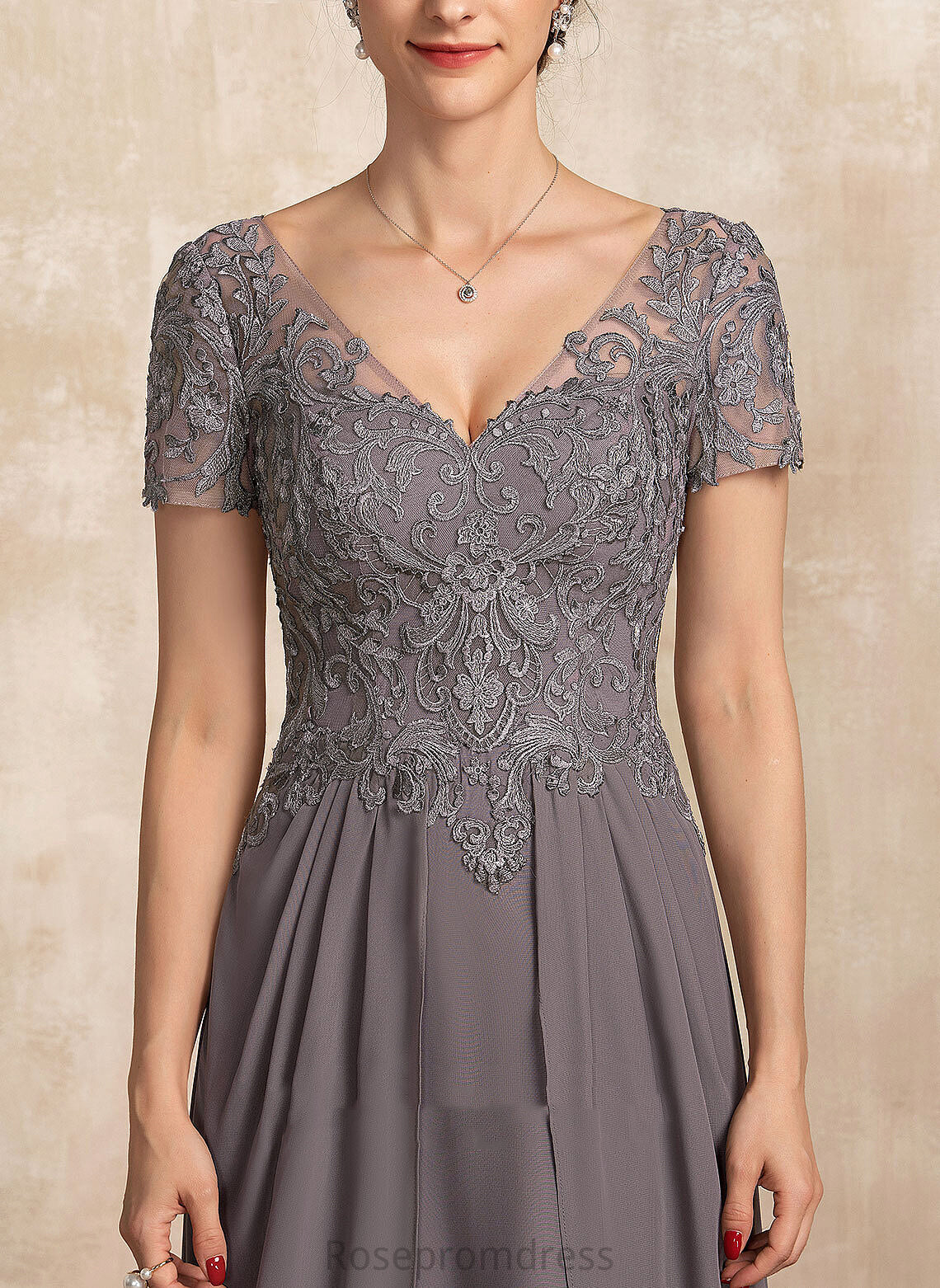 A-line Lace Dresses V-Neck Chiffon Norma Formal Dresses