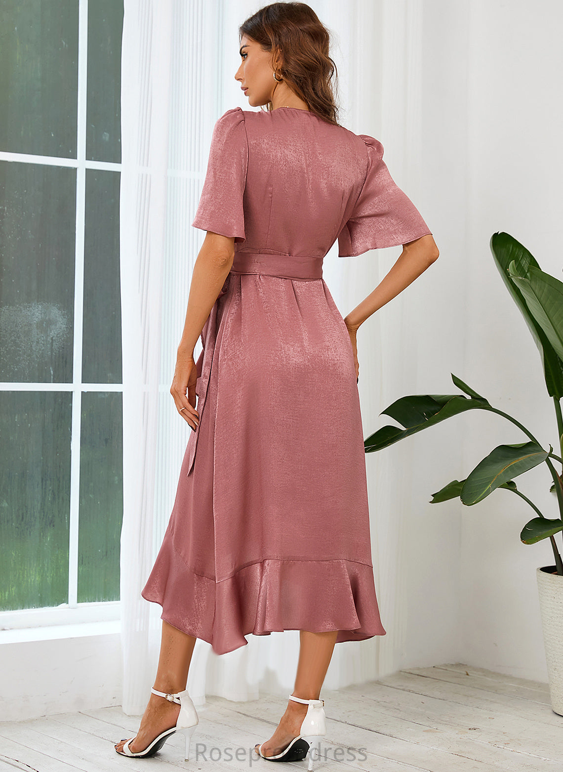 Dresses Satin Club Dresses Sleeves V-Neck Audrey A-line Short Asymmetrical Elegant