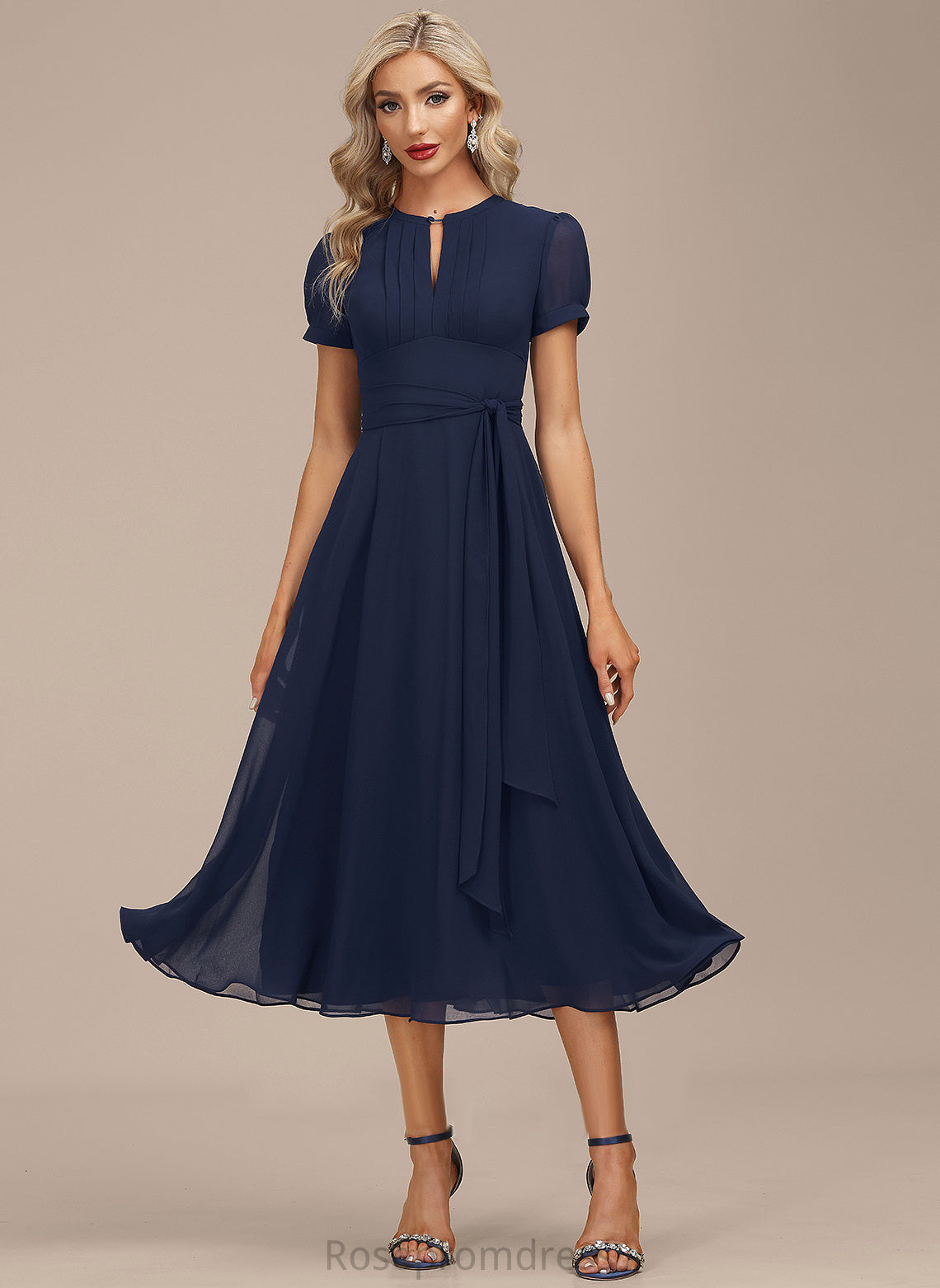 Cocktail Chiffon Cocktail Dresses Tea-Length Brynlee Dress With Neck A-Line Ruffle Scoop