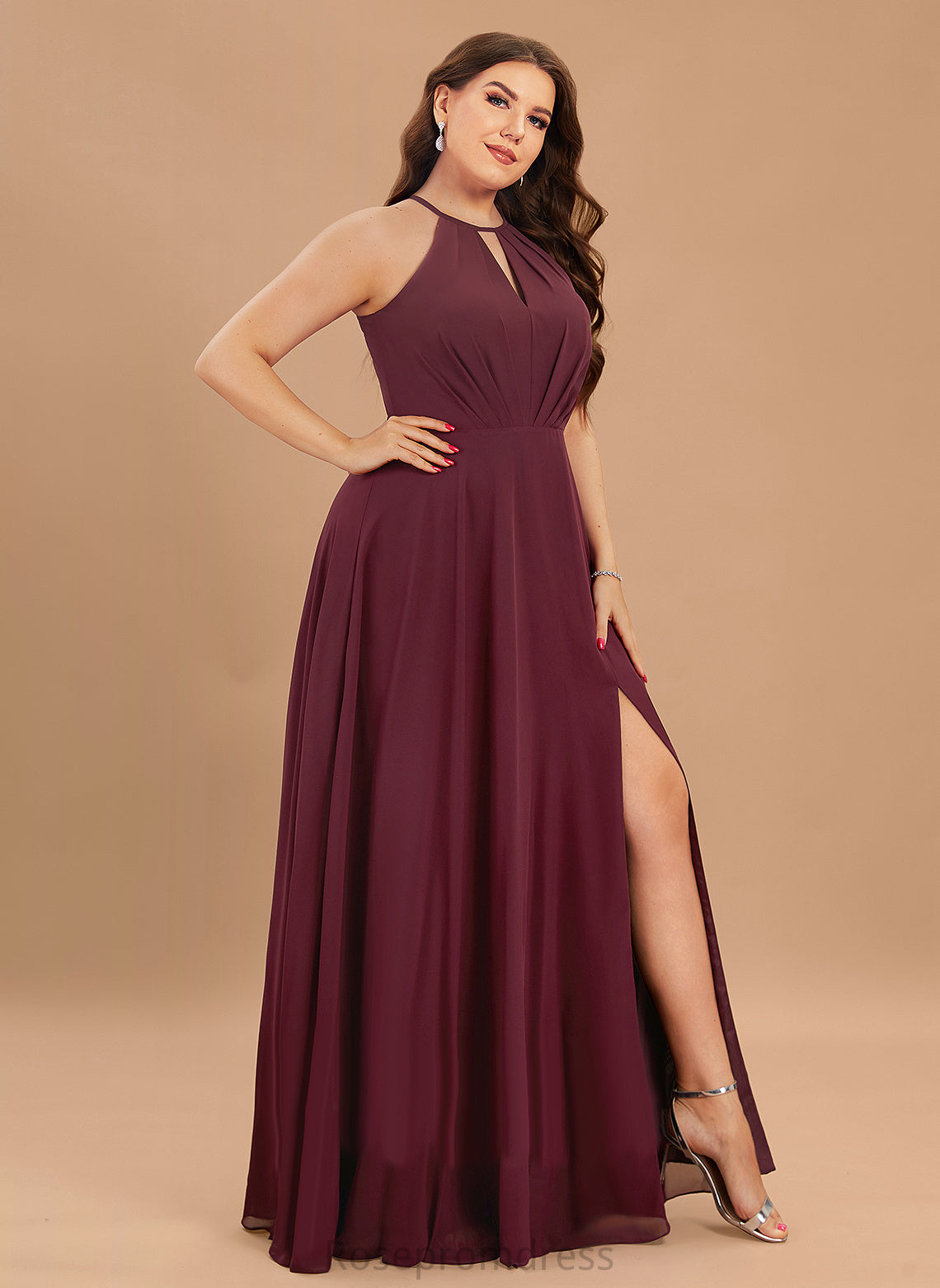 Fabric Silhouette Length SplitFront A-Line Halter Neckline Embellishment Floor-Length Undine Floor Length V-Neck Bridesmaid Dresses