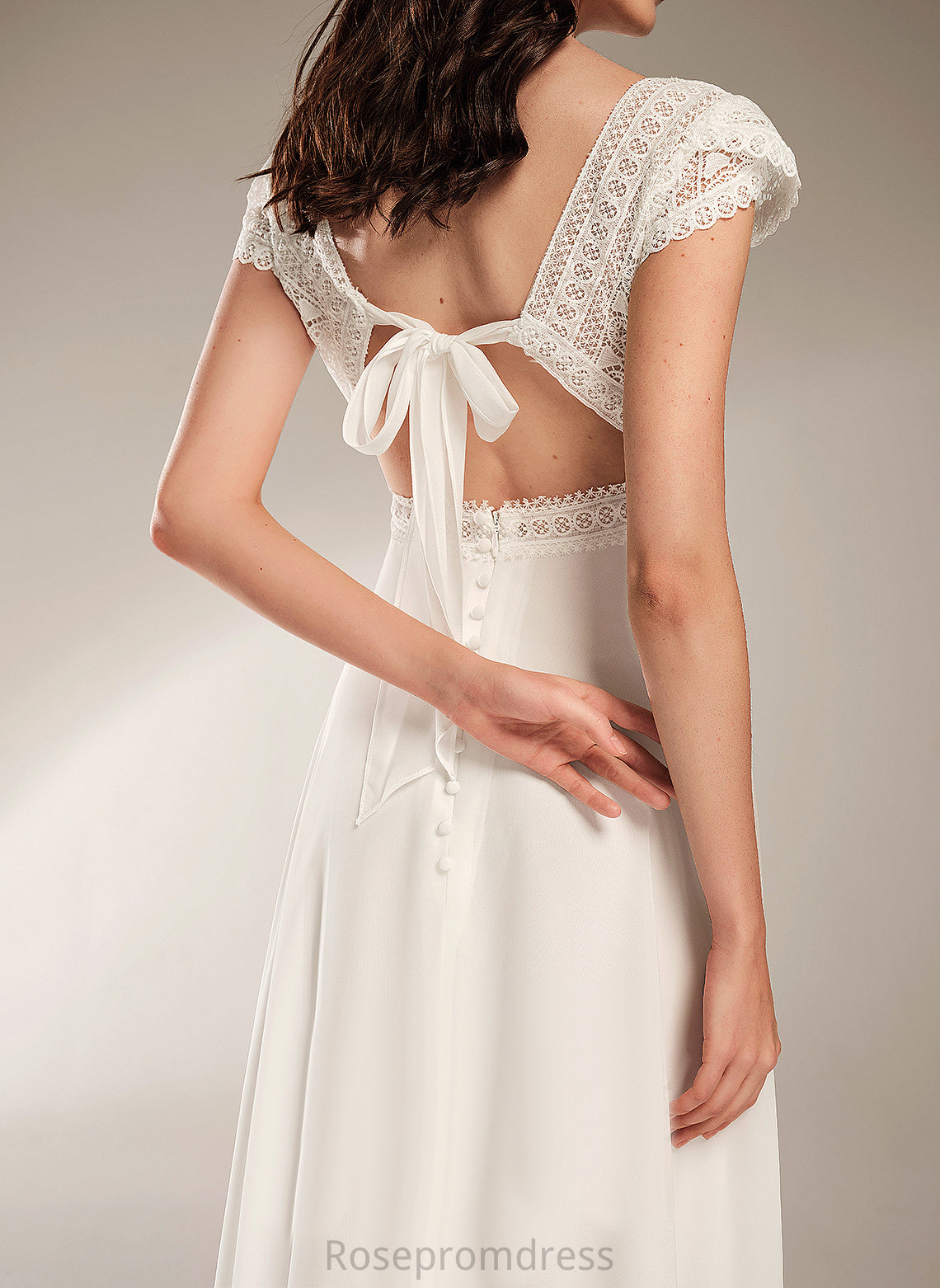 A-Line Lace Wedding Dresses Wedding Abbey Chiffon Dress V-neck Floor-Length